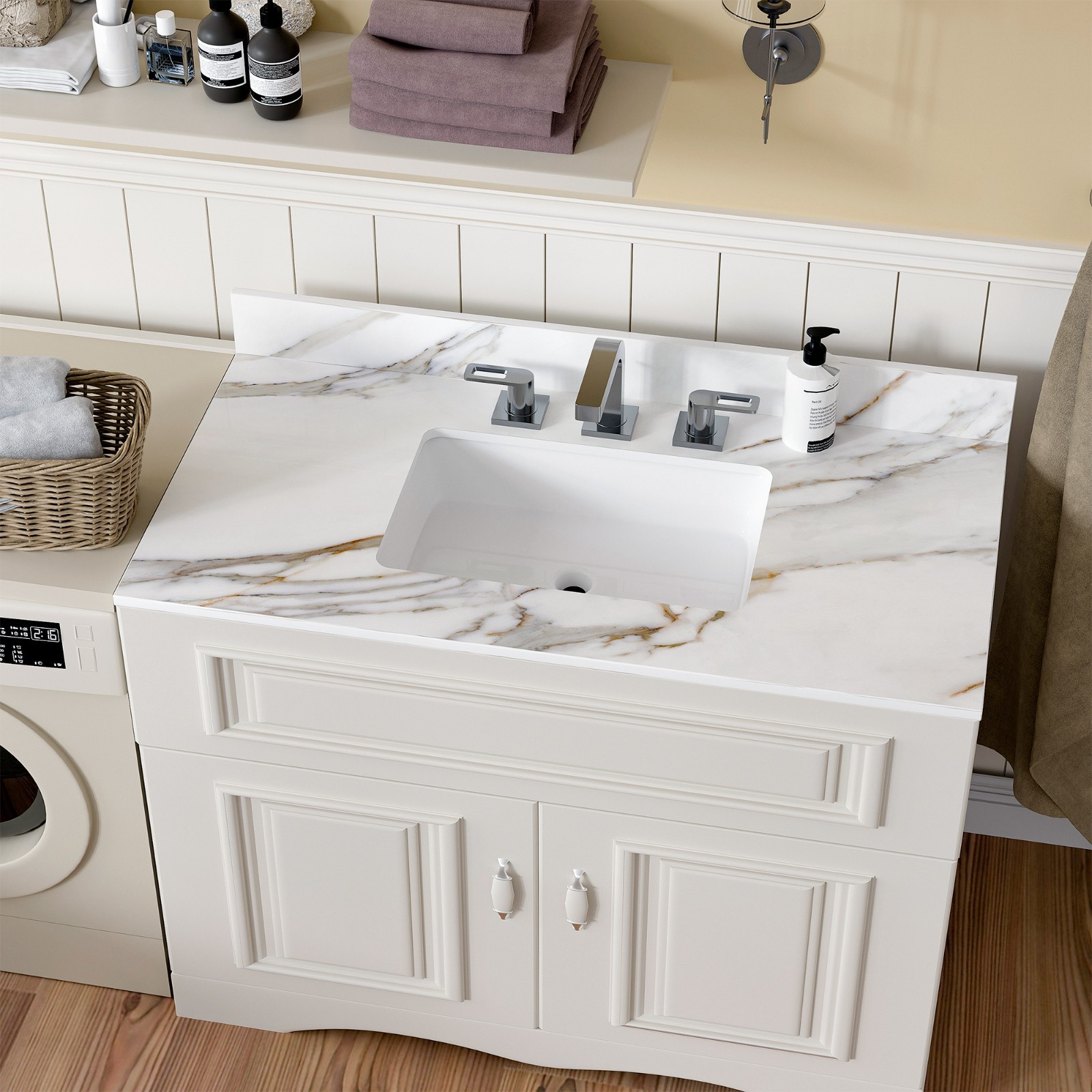 43In Marble Vanity Top with Undermount Sink & Backsplash Carrara White