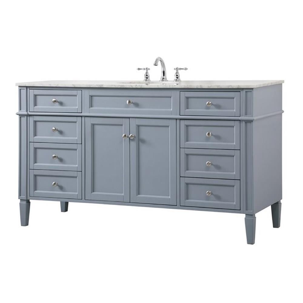 Elegant Decor Park Avenue 60″ Metal MDF Marble Single Bathroom Vanity in Gray
