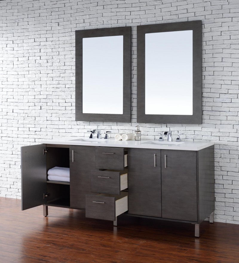 72″ JAMES MARTIN METROPOLITAN SILVER OAK DOUBLE BATHROOM VANITY + WHITE QUARTZ