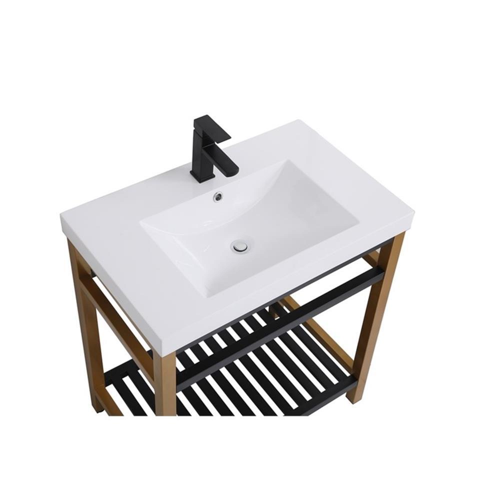 Elegant Decor Raya 30″ Single Resin Top Metal Bathroom Vanity in Gold and Black