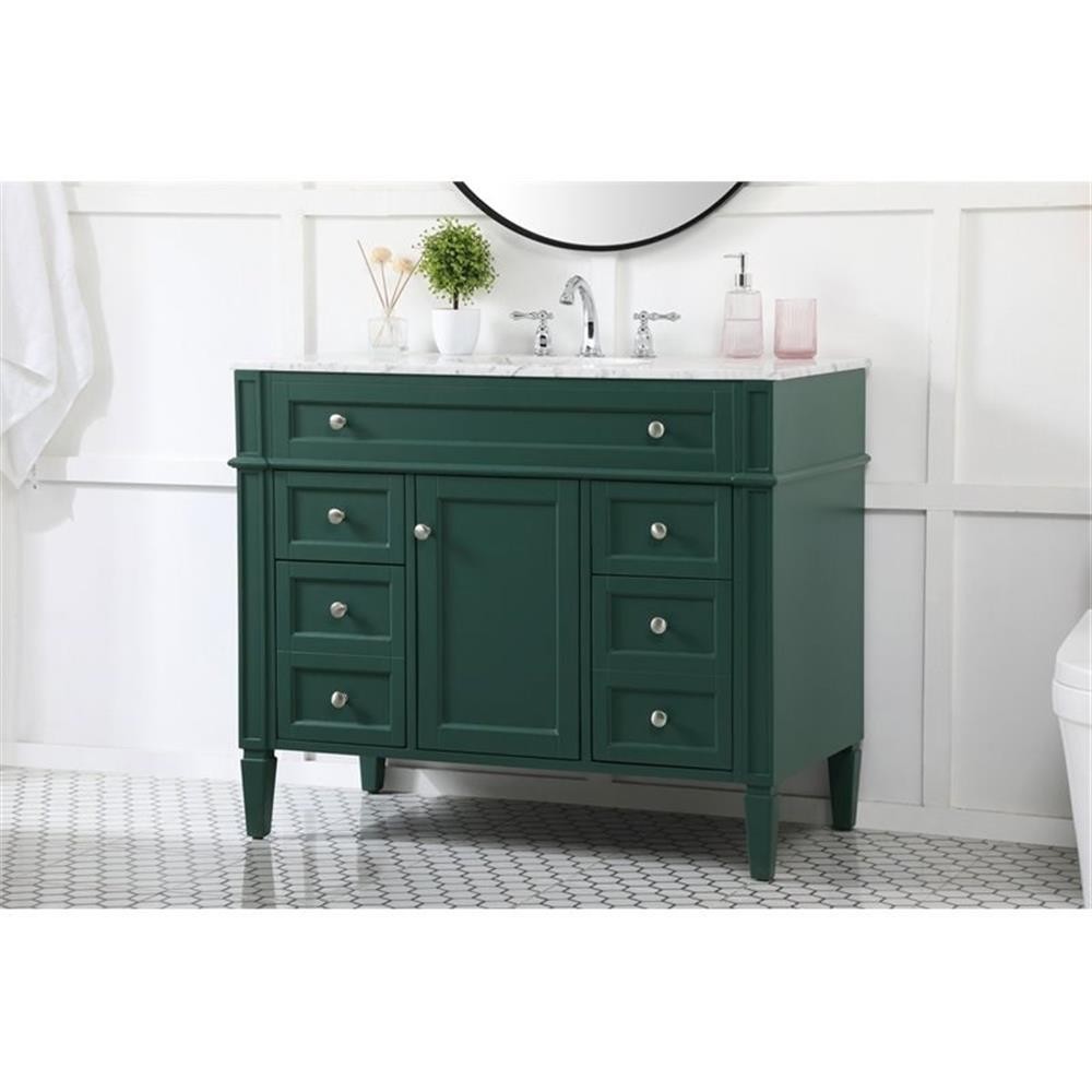 Elegant Decor Park Avenue 42″ Metal MDF Marble Single Bathroom Vanity in Green