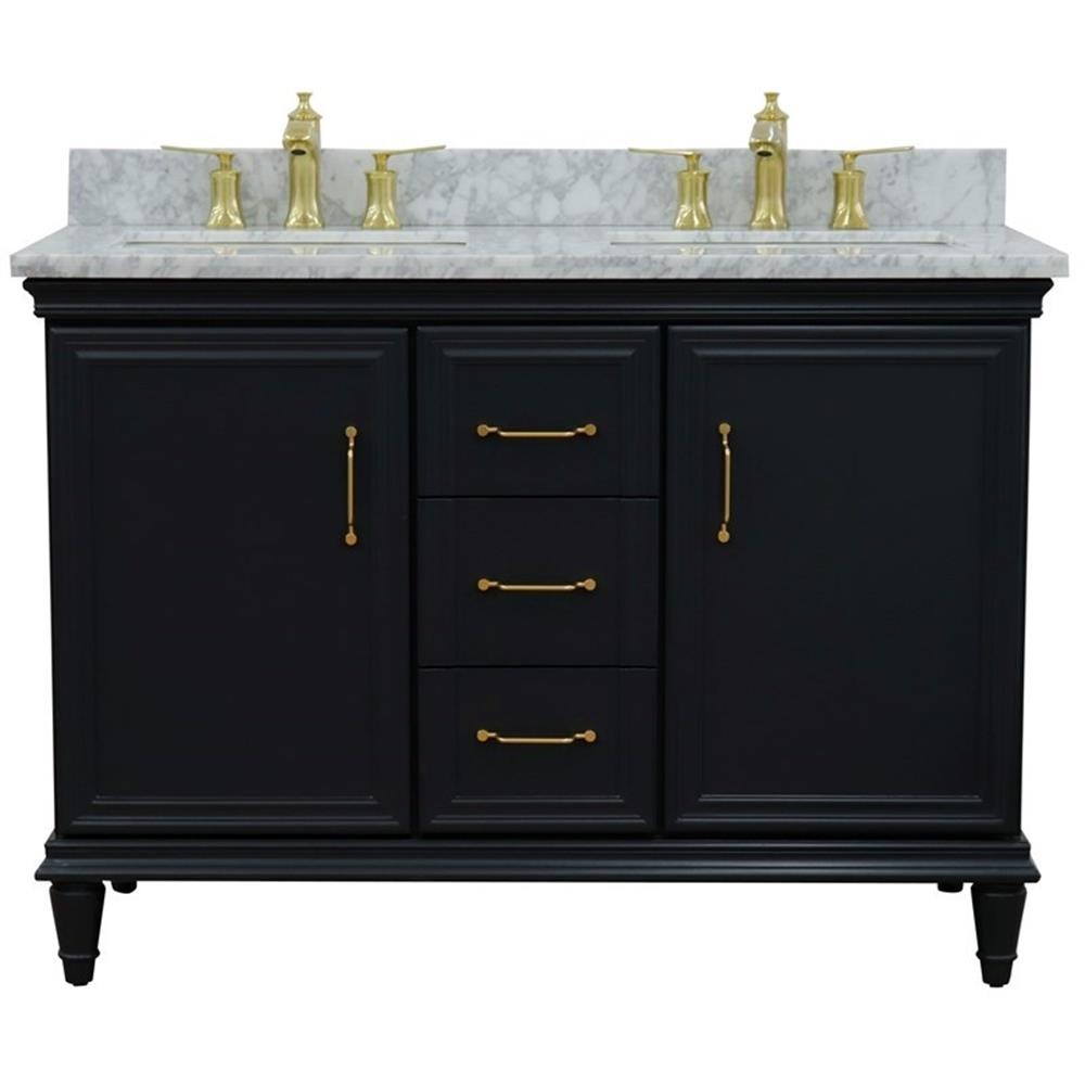 49 in. Double Wooden Vanity Dark Gray with White Carrara Rectangle Sink