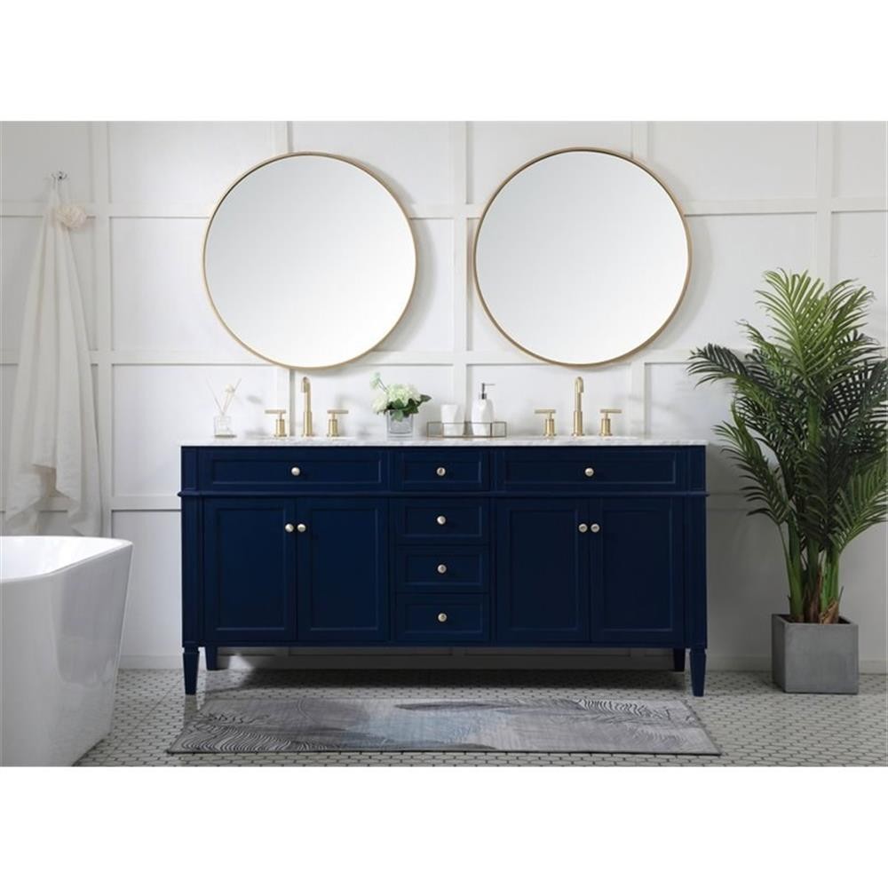Elegant Decor Park Avenue 72″ Metal MDF Marble Double Bathroom Vanity in Blue