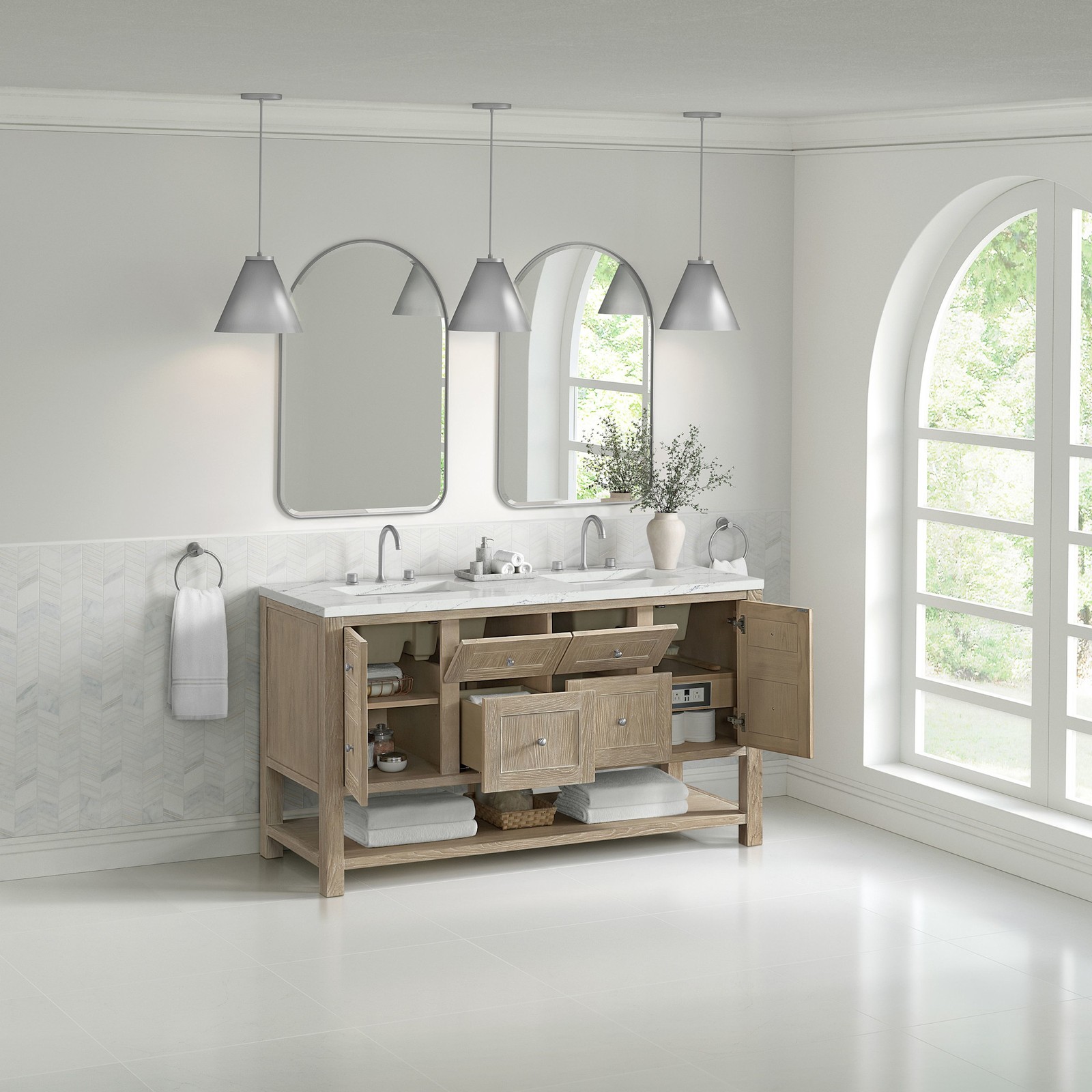 James Martin Vanities 330-V60D-FENC Breckenridge 60″ – Whitewashed Oak