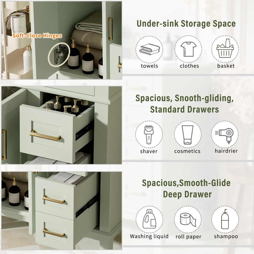 30″Bathroom Vanity with Ceramic Sink Modern Storage CabinetwithSoft-Close Doors