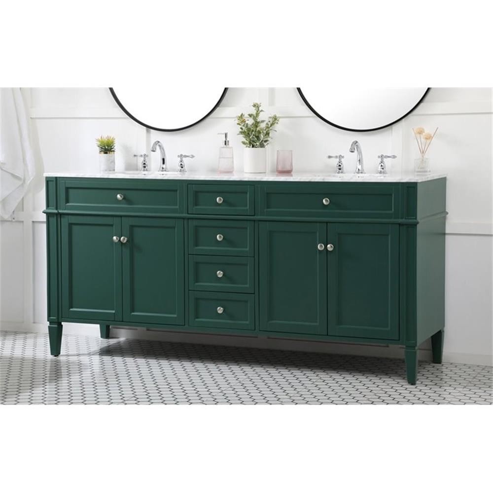 Elegant Decor Park Avenue 72″ Metal MDF Marble Double Bathroom Vanity in Green