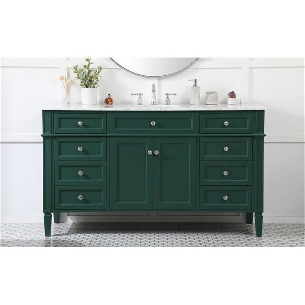 Elegant Decor Park Avenue 60″ Metal MDF Marble Single Bathroom Vanity in Green