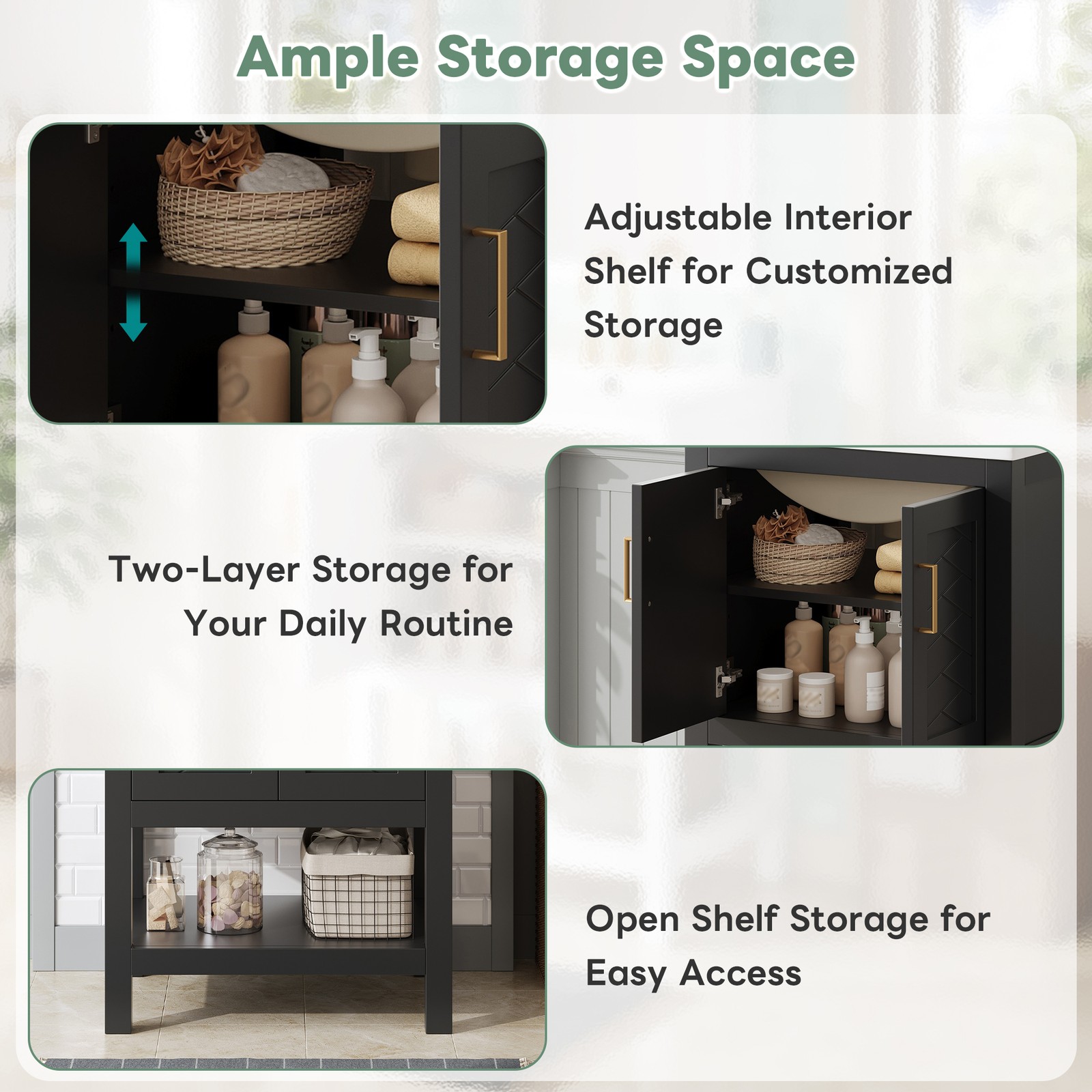 FUNIDEE 24″ Bathroom Vanity with Sink Bathroom Cabinet with Adjustable Shelf