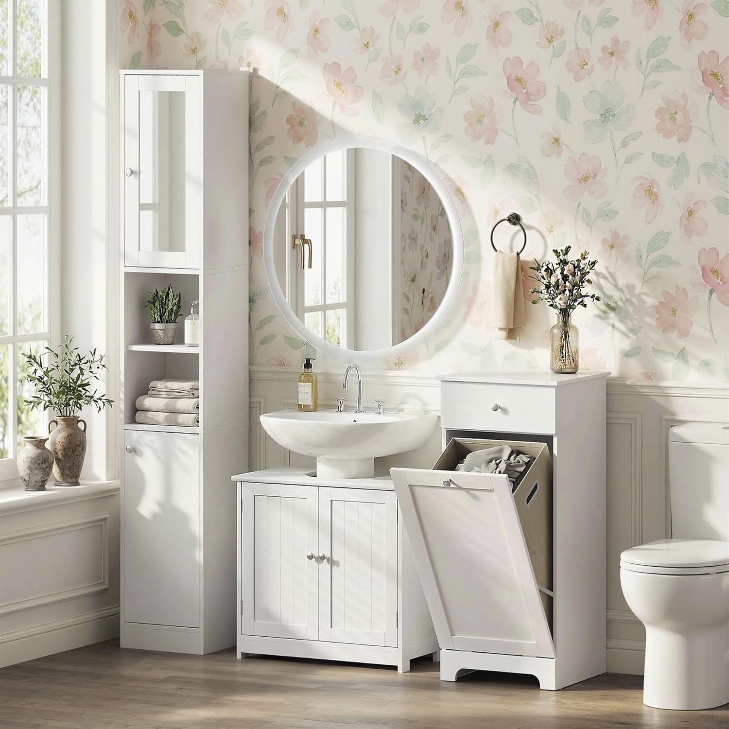 Bathroom Under Sink Cabinet – 23.5″ Freestanding Pedestal Sink Storage Cabinet