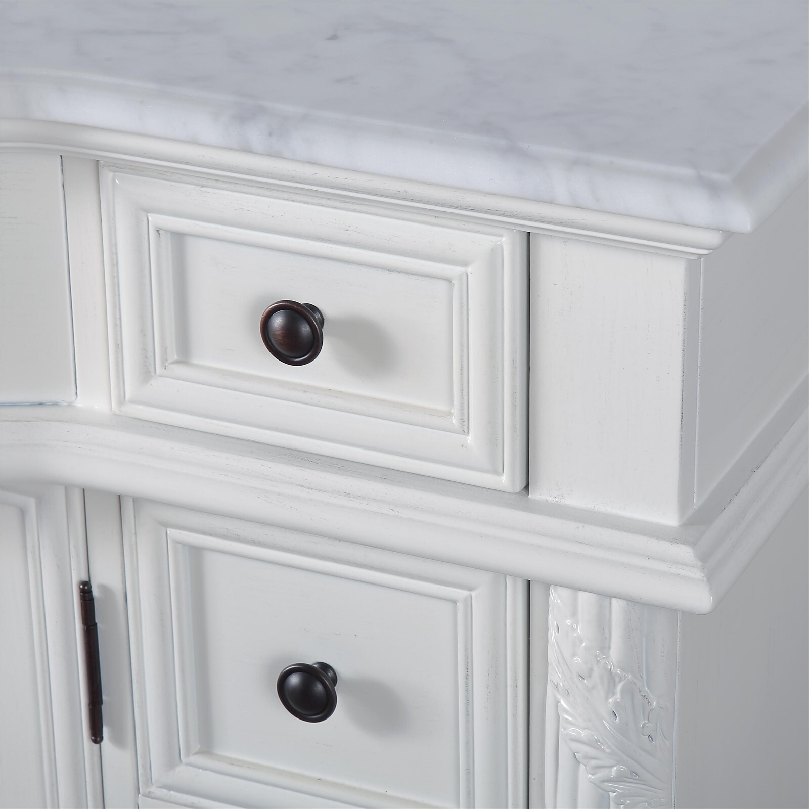 36″ Carrara White Marble Top Bathroom Single Vanity Cabinet – Left Side Sink