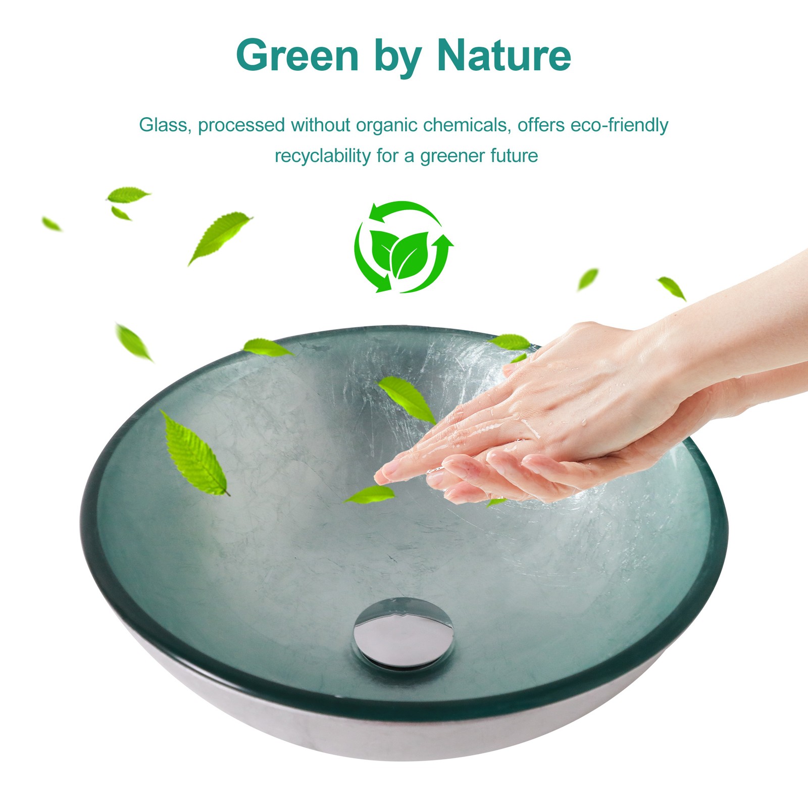 Bathroom Artistic Tempered Glass Vessel Bathroom Sink with Pop-up Drain