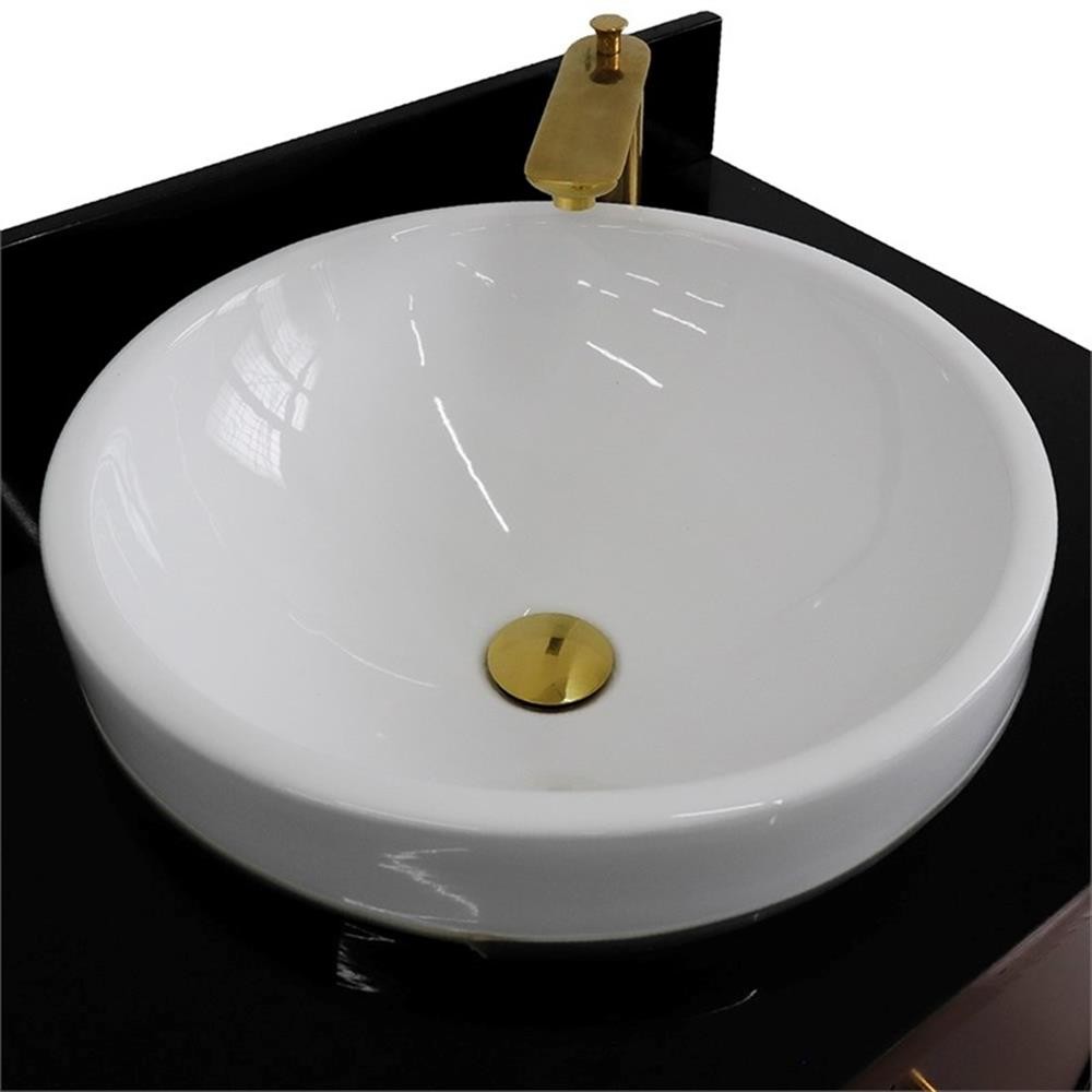 61 in. Double Wooden Vanity Dark Gray Black Galaxy Granite Round Sink