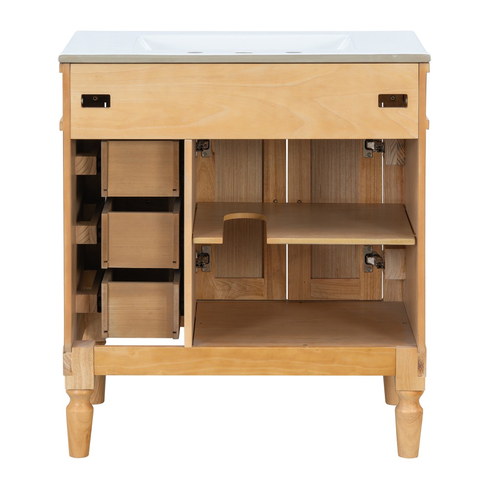 30-Inch Modern Bathroom Vanity, Solid Wood Frame + MDF, 2 Doors 3 Drawers