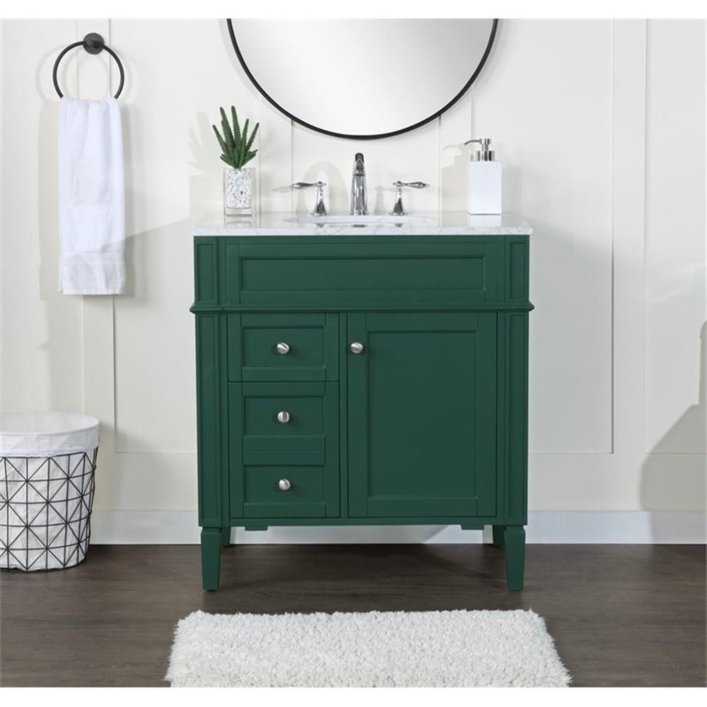 Elegant Decor Park Avenue 32″ Metal MDF Marble Single Bathroom Vanity in Green