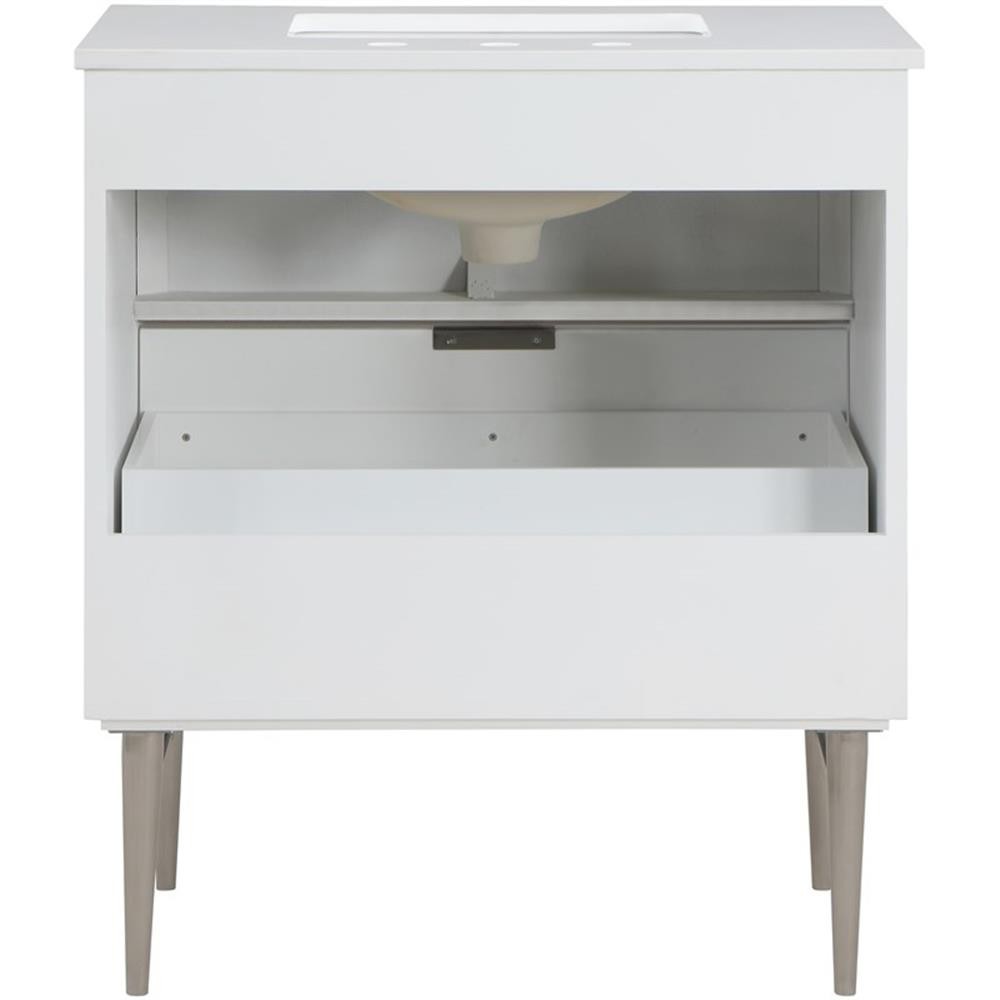 Maklaine Modern / Contemporary Rich White Finish Bathroom Vanity