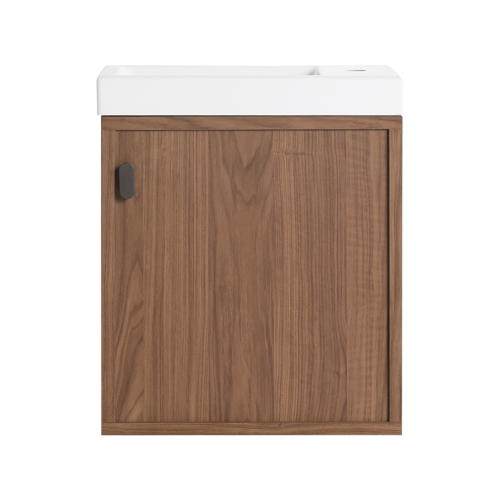 18.5″ Walnut Wall Mounted Floating Bathroom Vanity W/ Door Storage W/ Resin Sink