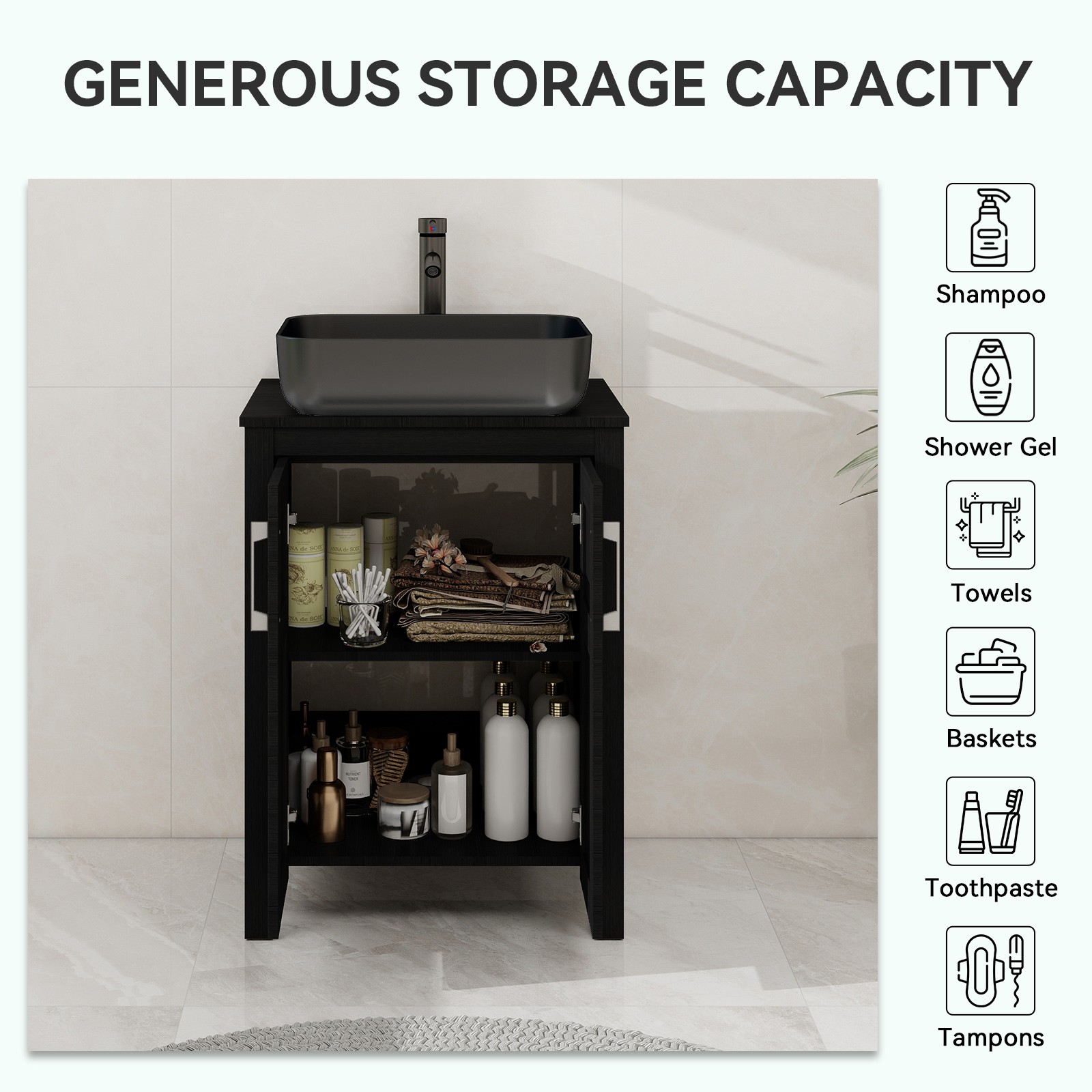 24″ Bathroom Vanity Set with Ceramic Vessel Sink | Storage Cabinet & Faucet