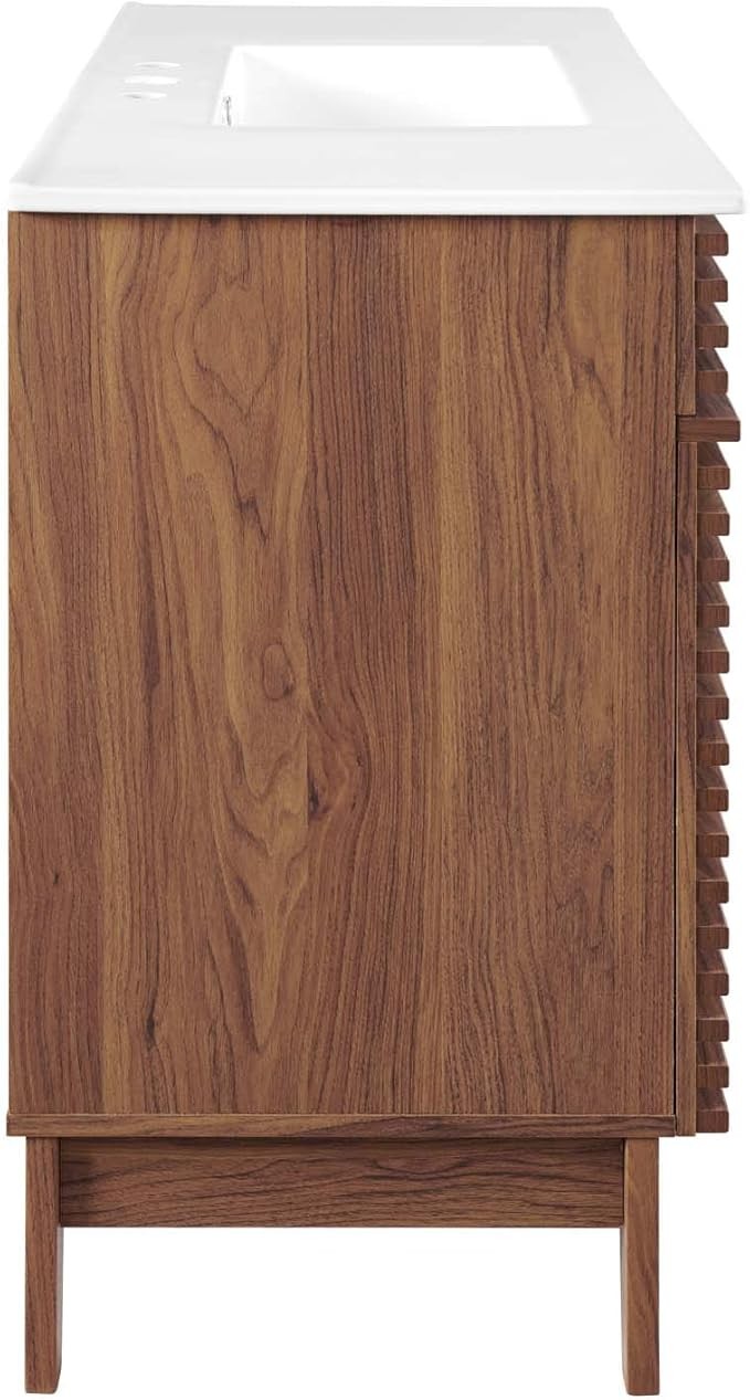 Modway Render Vanity Floor, Single Sink, Walnut White