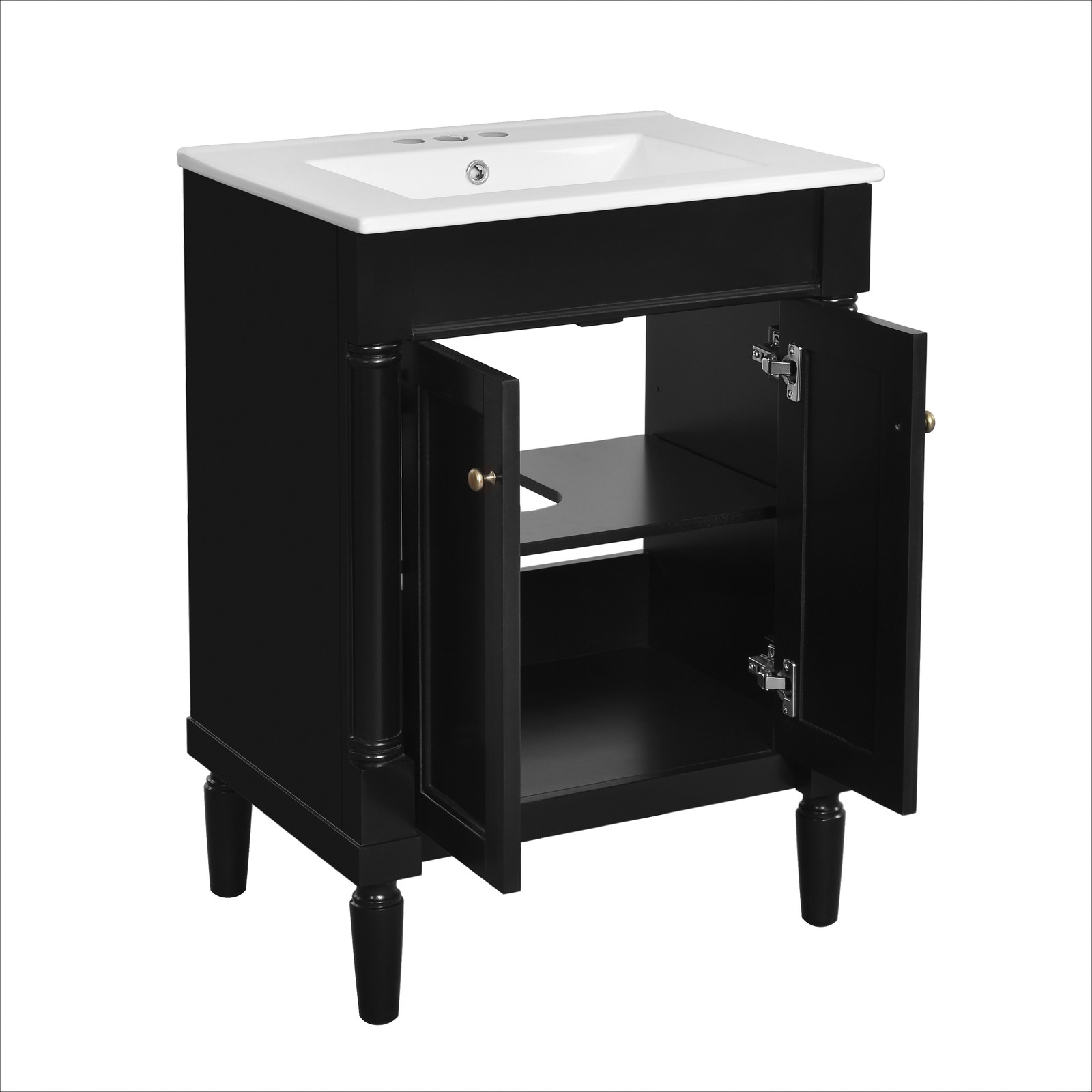 24″ Bathroom Vanity with Sink, Modern 2-Tier Storage Cabinet, Black