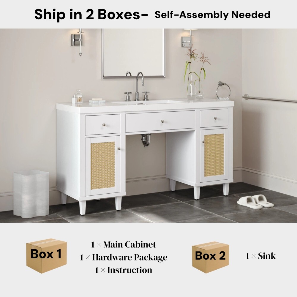 60 Inch Bathroom Vanity with SMC Sink, Modern Spacious Bathroom Storage Cabinet