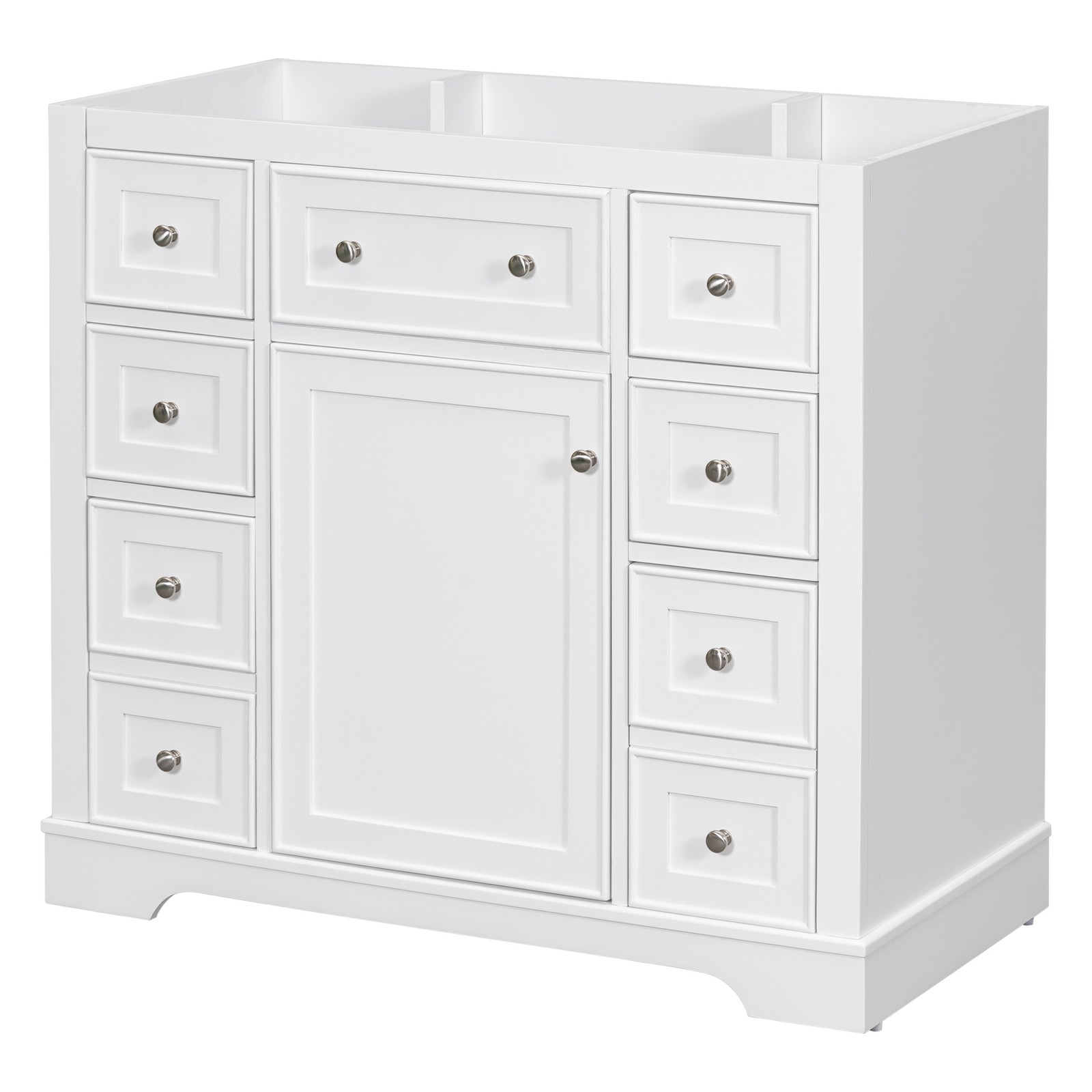 36″ White Bathroom Vanity Cabinet Base with 6 Drawers