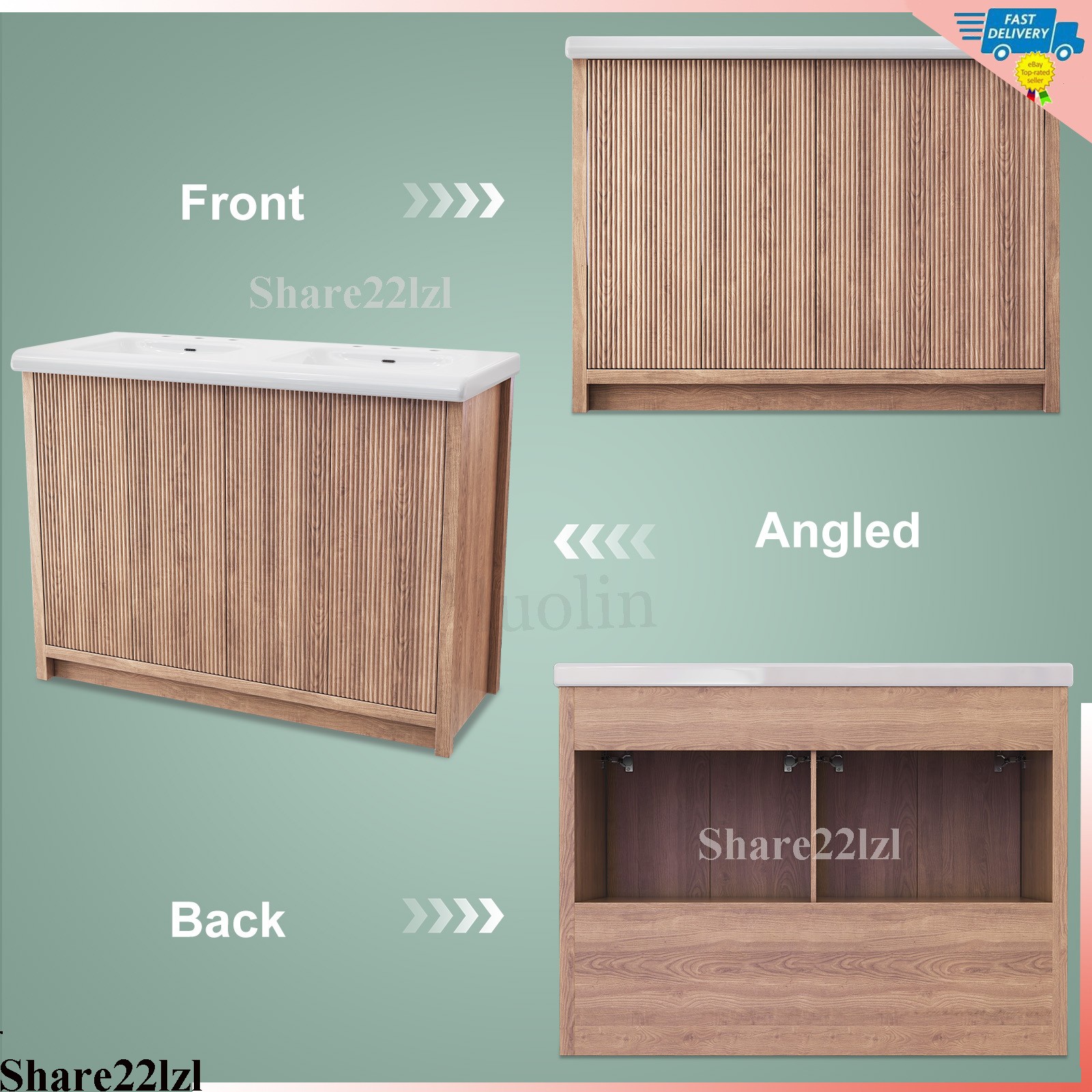 47″ Bathroom Vanity with Double Ceramic Sink, Modern Storage Cabinet with Doors