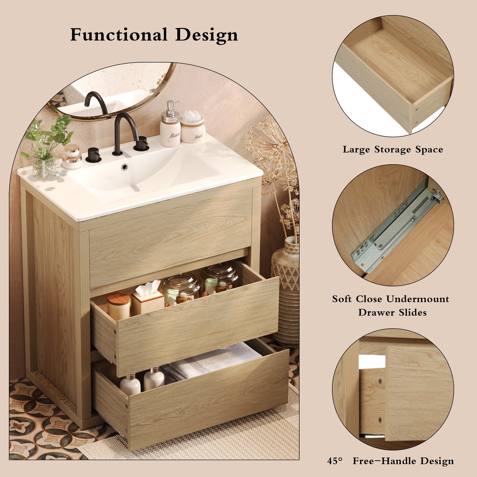 60″ Double Sink Bathroom Vanity Set,Bathroom Cabinet w/2 Separate Ceramic Sinks