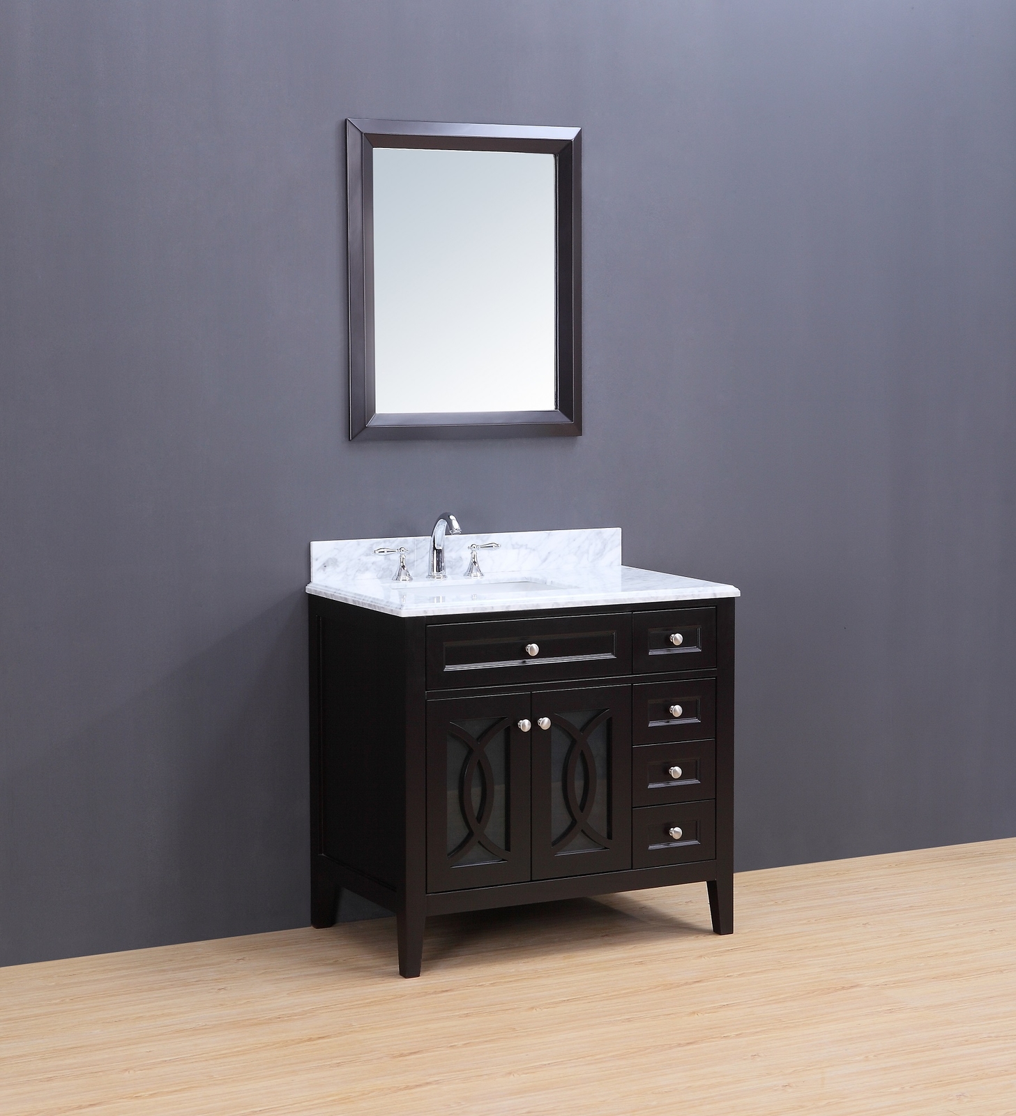 Transitional Bathroom Vanity Set w/ Carrera Marble Top Espresso 36″ Single Sink