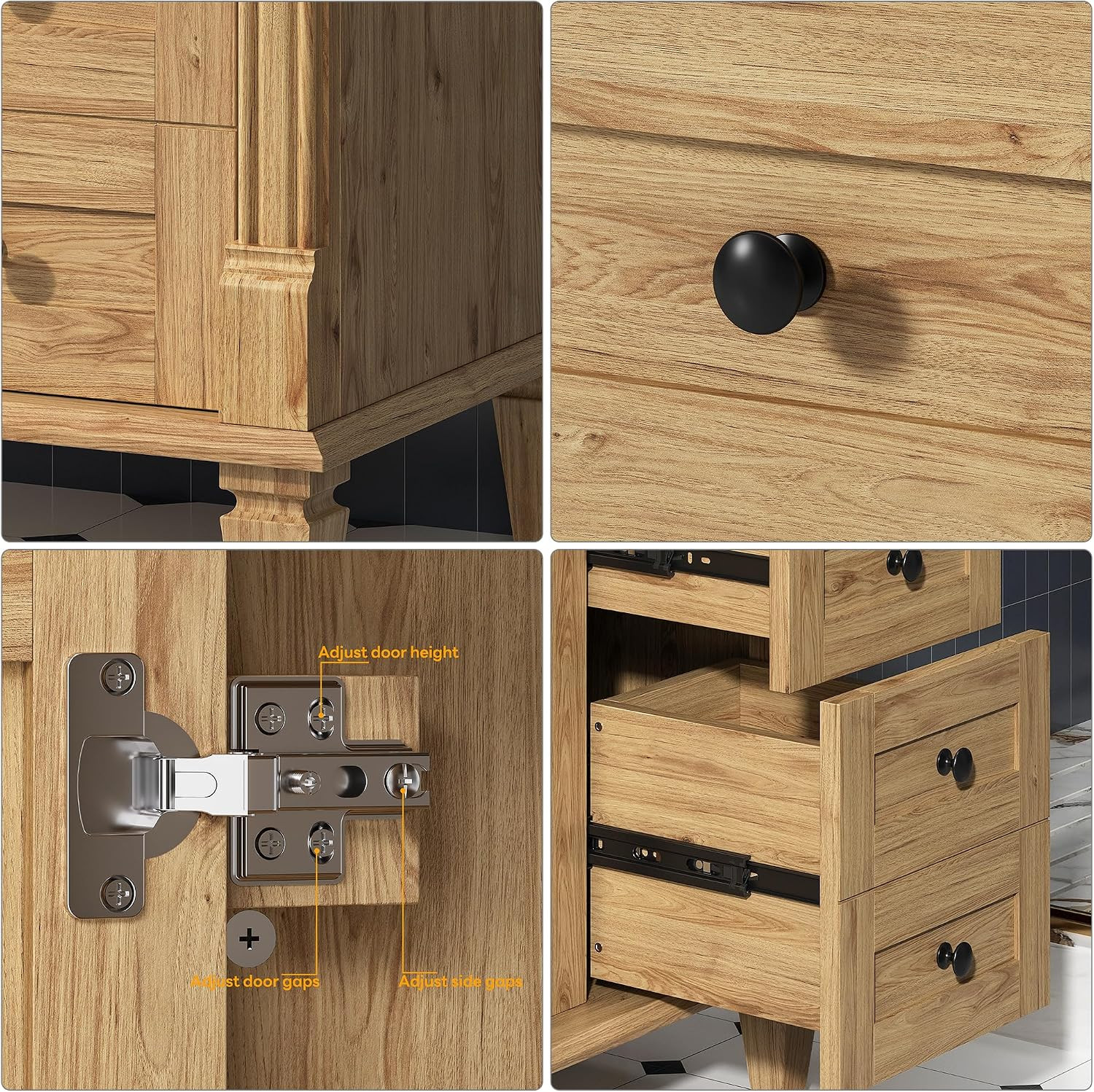 30 Inch Bathroom Vanity with Sink, Towel Holder & Adjustable Solid Wood Legs for