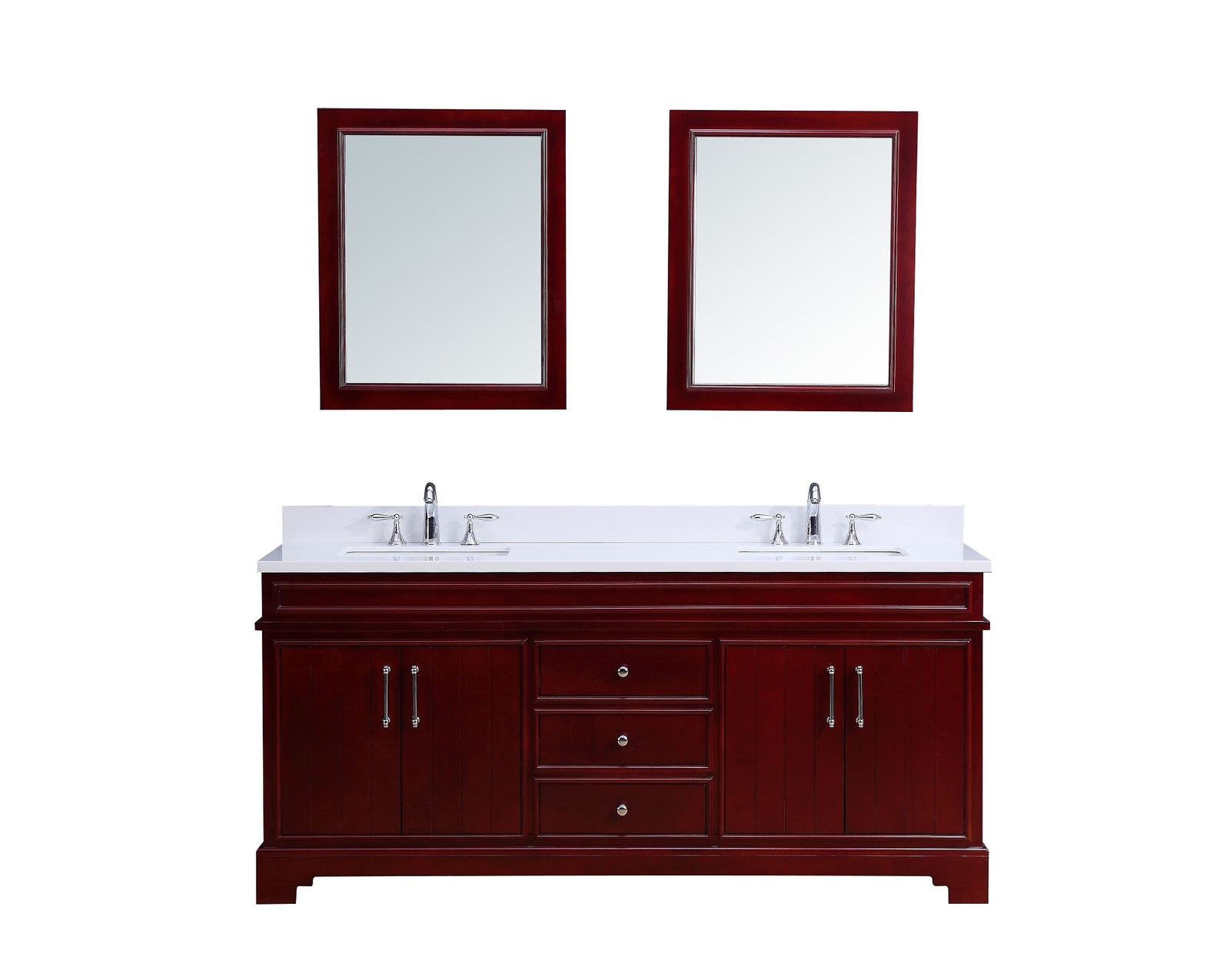 72″ Transitional Bathroom Vanity Set – White Quartz Top – Cherry Finish – Marina