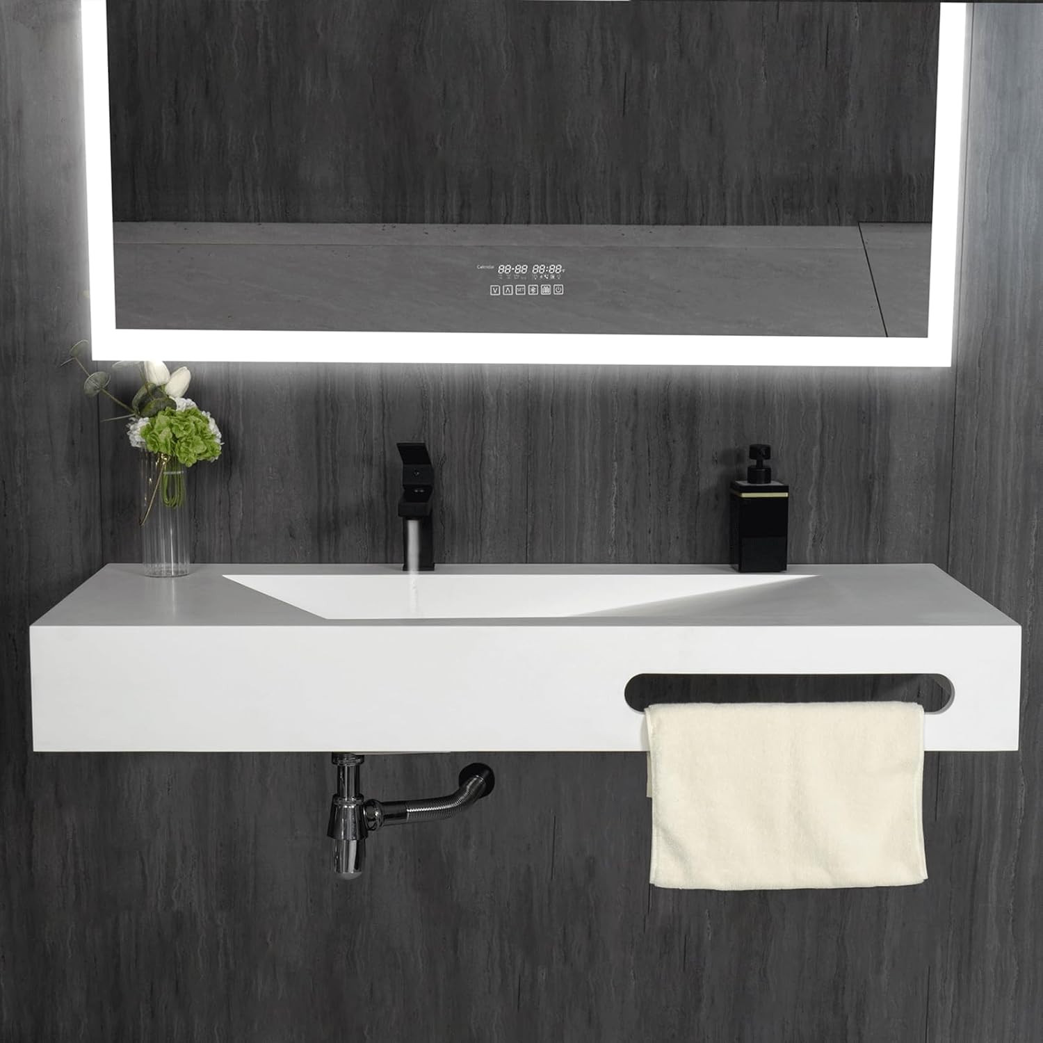 32″ Wall Mount Bathroom Vanity with White Stone Resin Vessel Sink