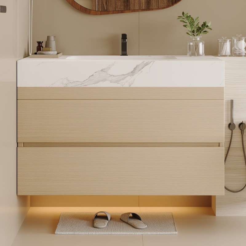29.9″ Modern Floating Bathroom Vanity with Faux Marble Top and Ceramic Sink