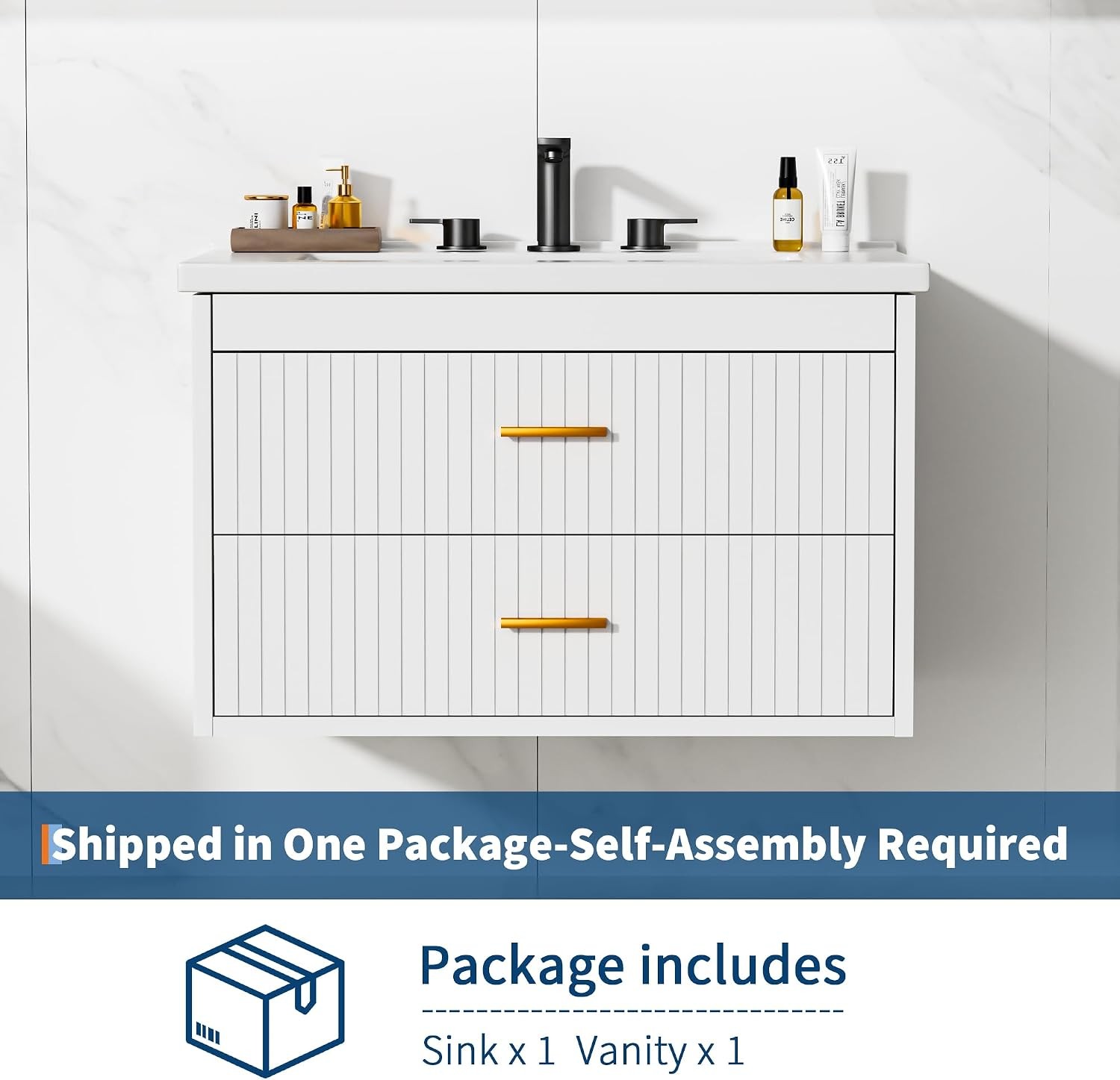 Floating Bathroom Vanity with Drawers, Wall Mounted Bathroom Vanity Sink Combo