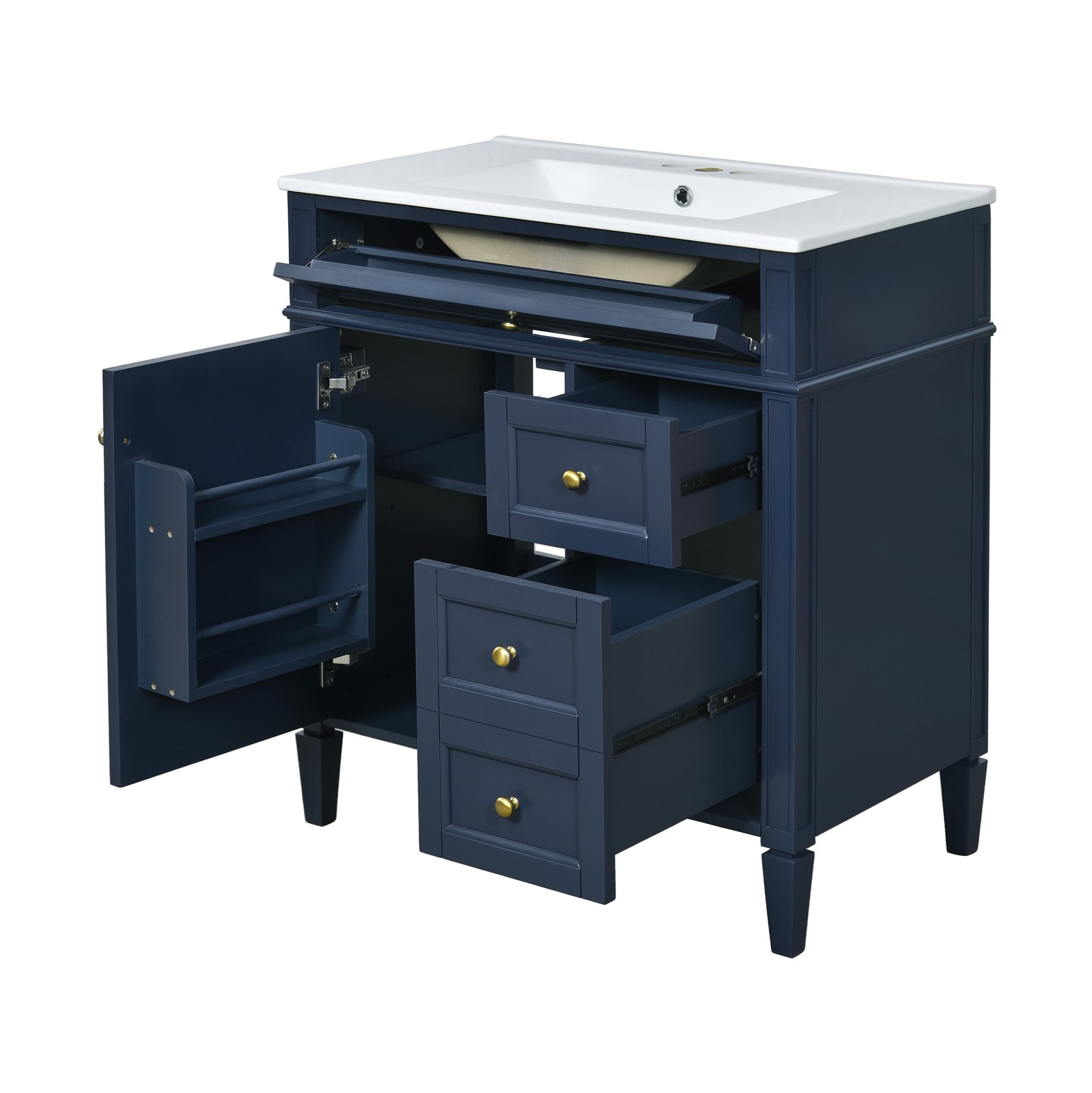 30″ Bathroom Vanity with Sink, 2 Drawers & Tip-Out Drawer, Blue