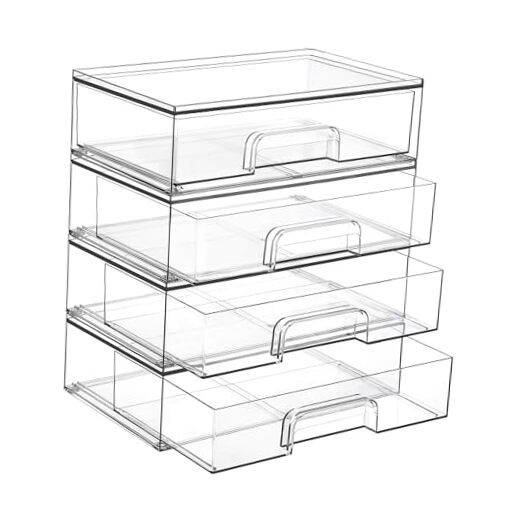 12.1”W Clear Stackable Storage Drawers,4 Pack Acrylic Plastic 4pack Wide