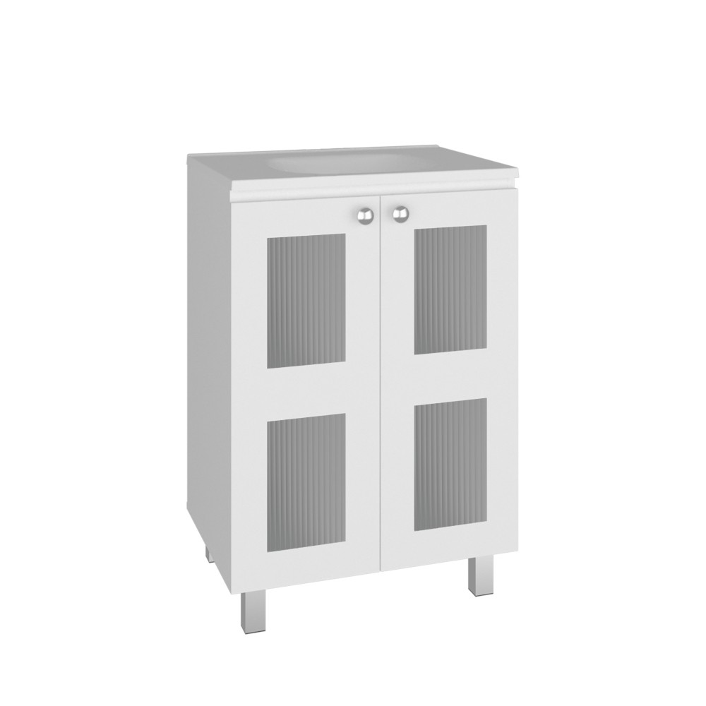 35″ White Bathroom Vanity w/ Resin Sink & Frosted Glass Doors