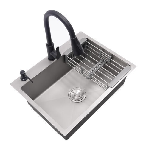 Modern Bathroom Vanity Free Standing Kitchen Cabinet Sink w/ Pull-out Faucet