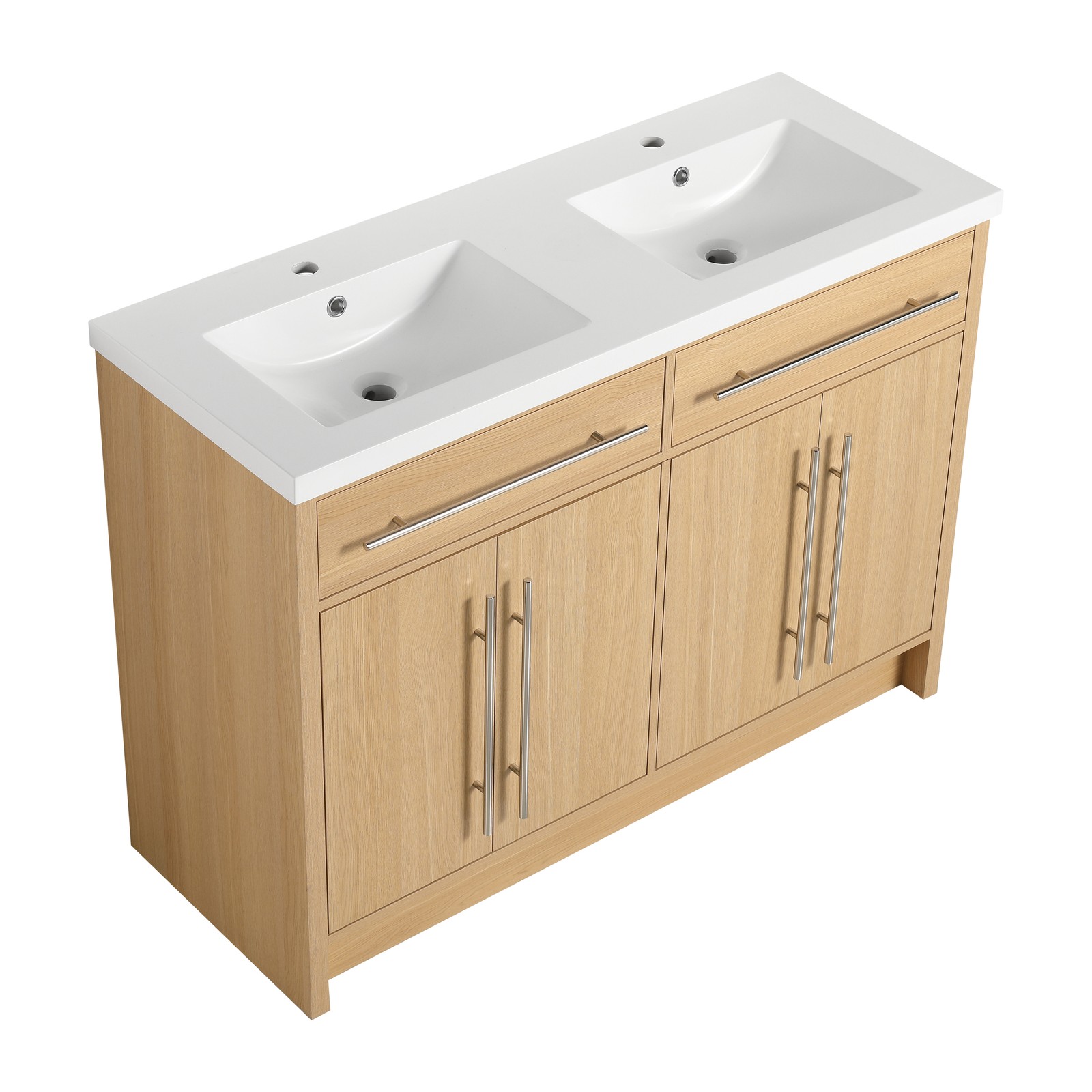 48 inch Plywood Bathroom Vanity Freestanding Double Resin Sink Storage W/2 Doors