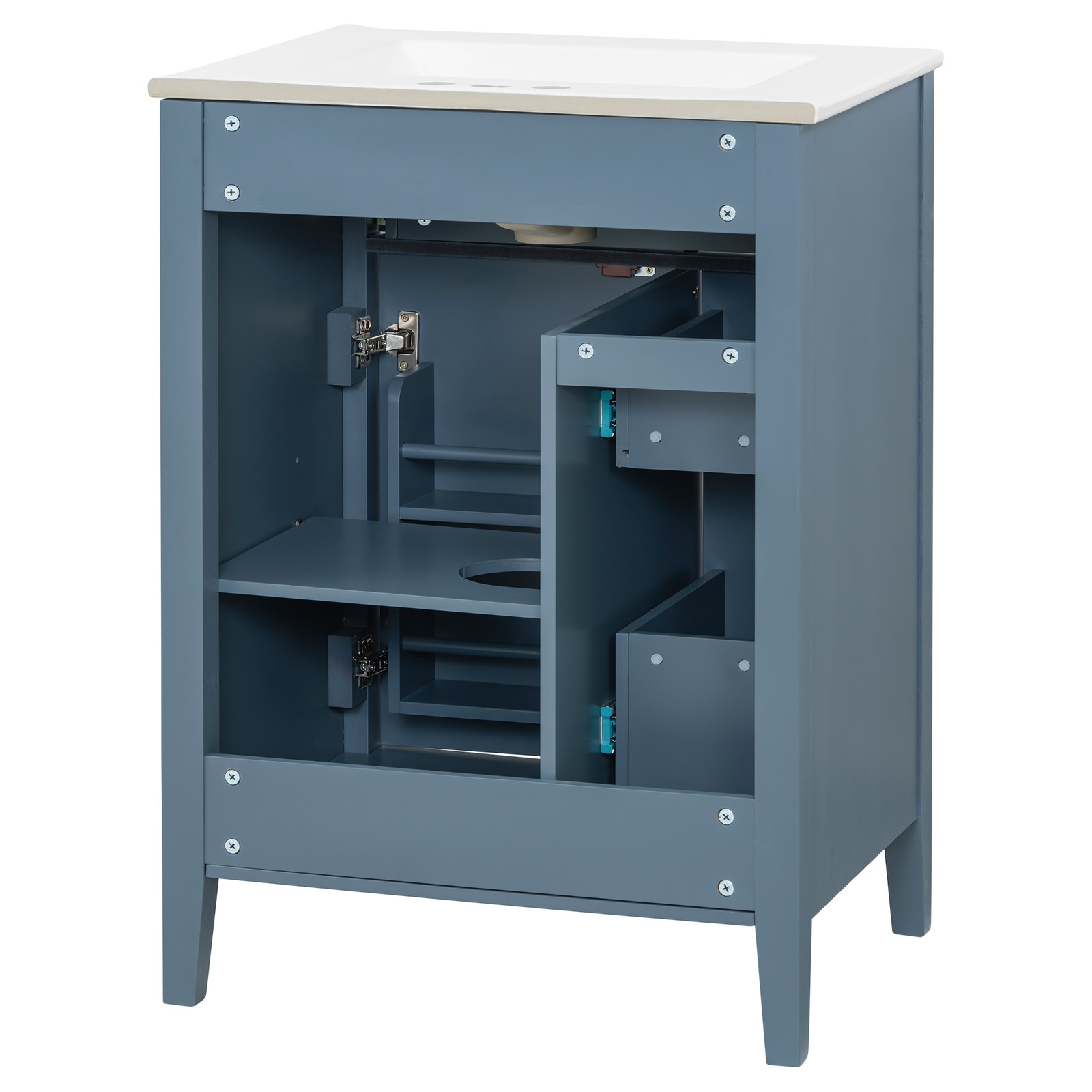 24″ Blue Gray Bathroom Vanity with Ceramic Sink & Soft-Close Drawers