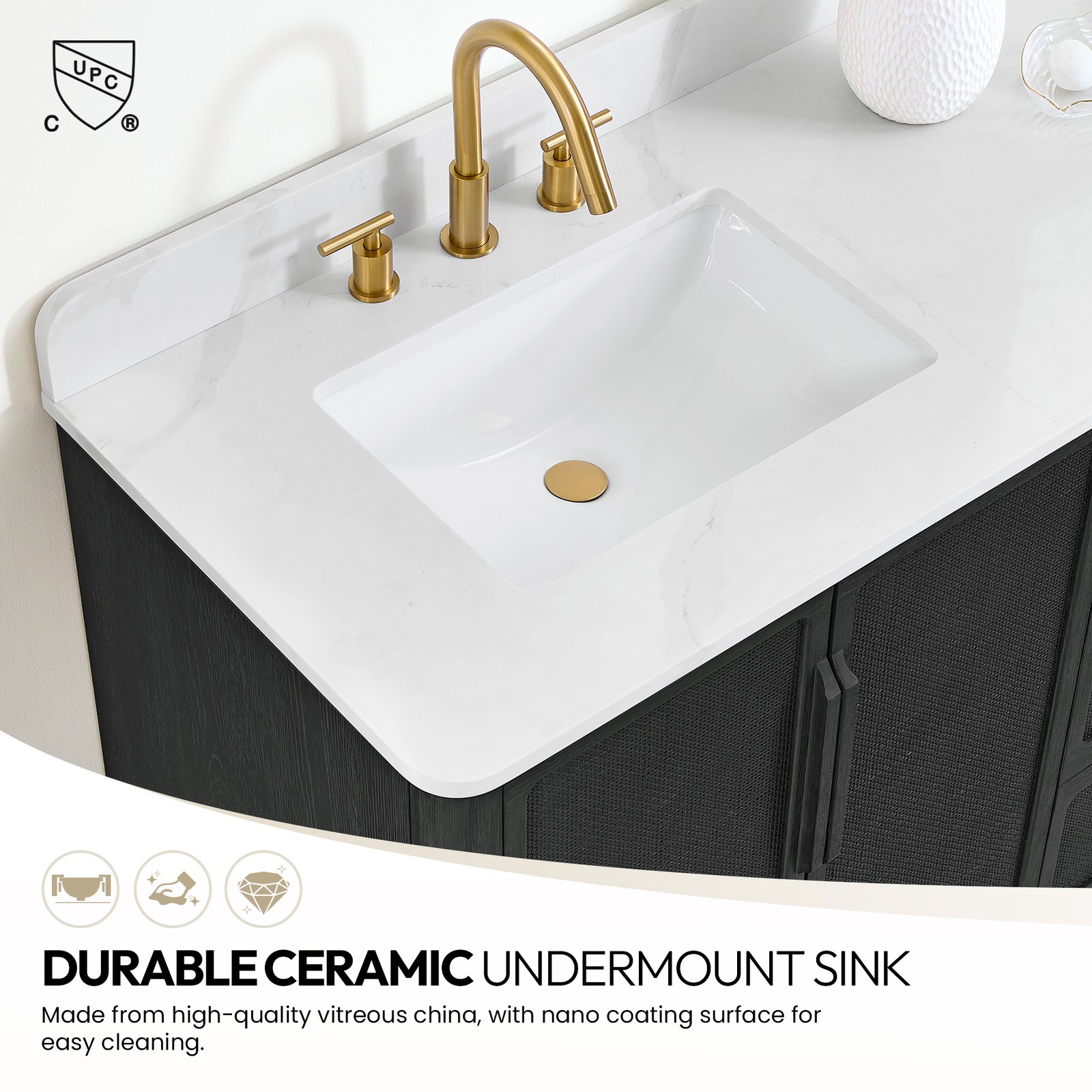 Busan 60M” Double Bath Vanity in Oak Classic Black with White Quartz Stone Top