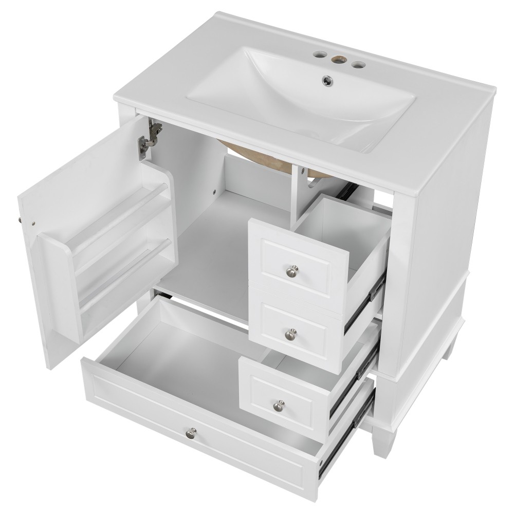 30″ Bathroom Vanity with Sink, One Door with Shelf and Three Drawers