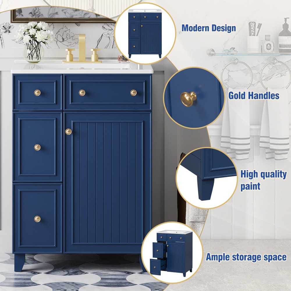 Bathroom Vanity with Ceramic Sink Features 2 Drawers and 1 Door