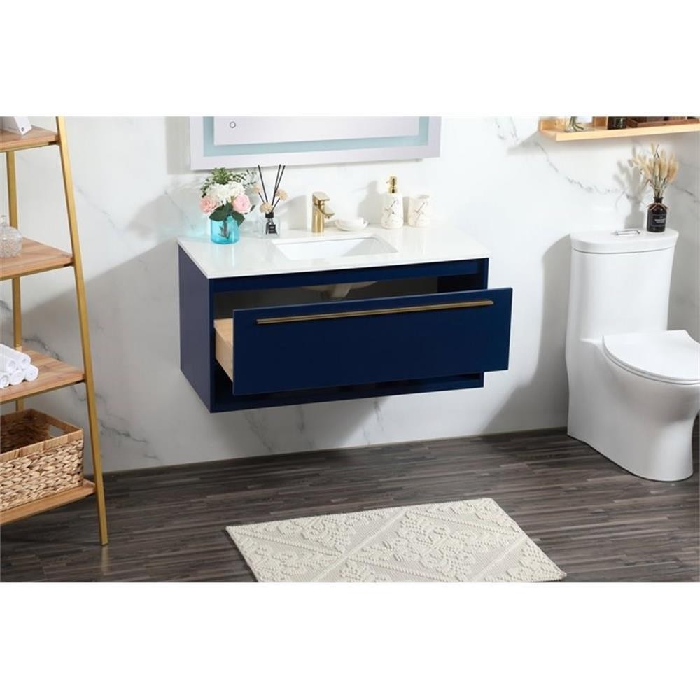 Elegant Decor Roman 40″ Aluminum Alloy MDF Single Bathroom Vanity in Blue
