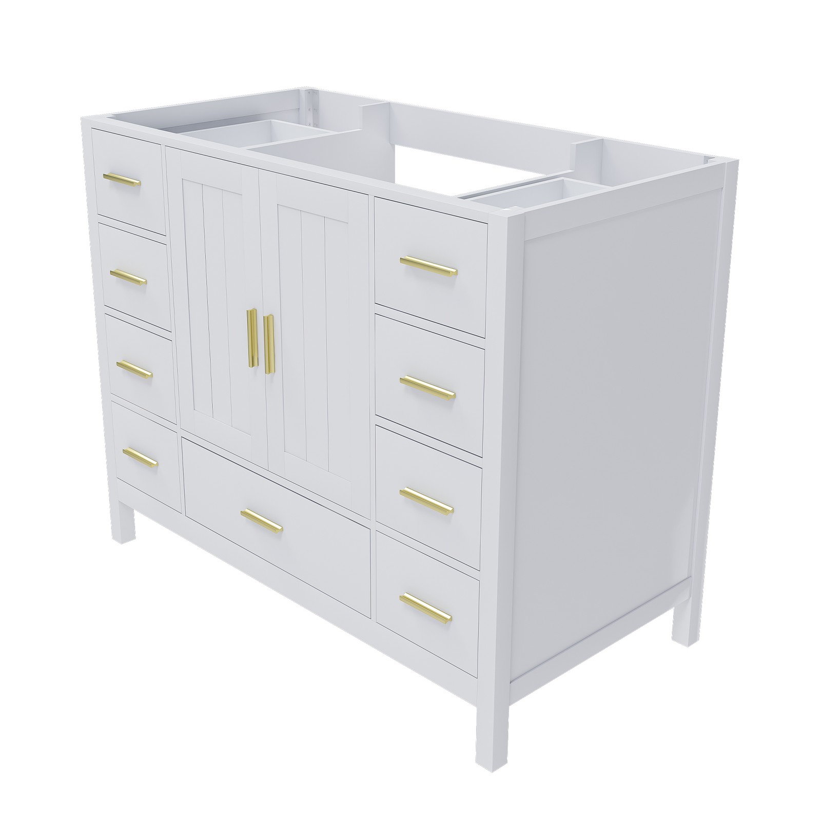 42″ Bathroom Vanity Base Cabinet 2 Doors 9 Drawers White
