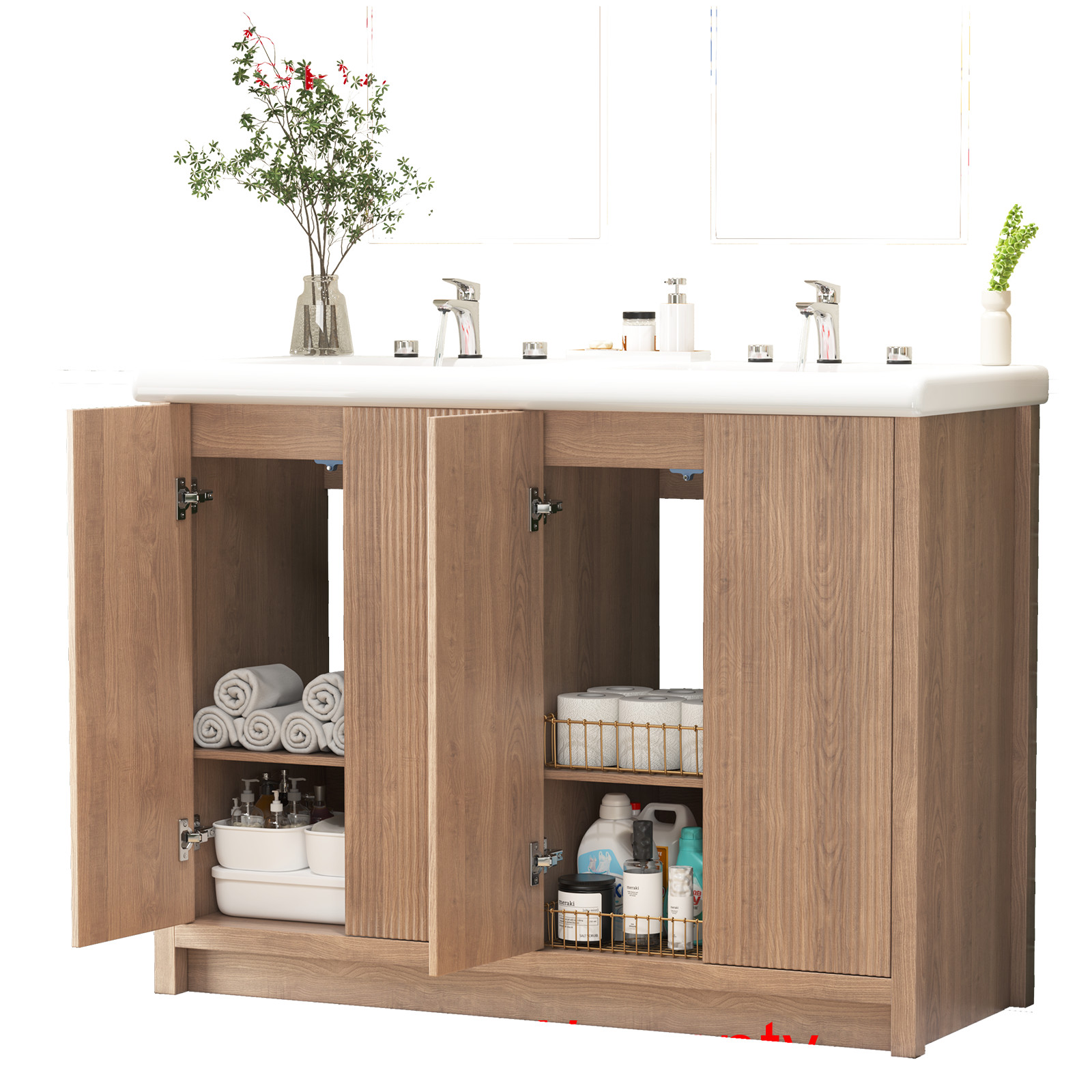 47.3 Inch Modern Bathroom Vanity and Double Ceramic Sinks Storage Cabinet Drawer
