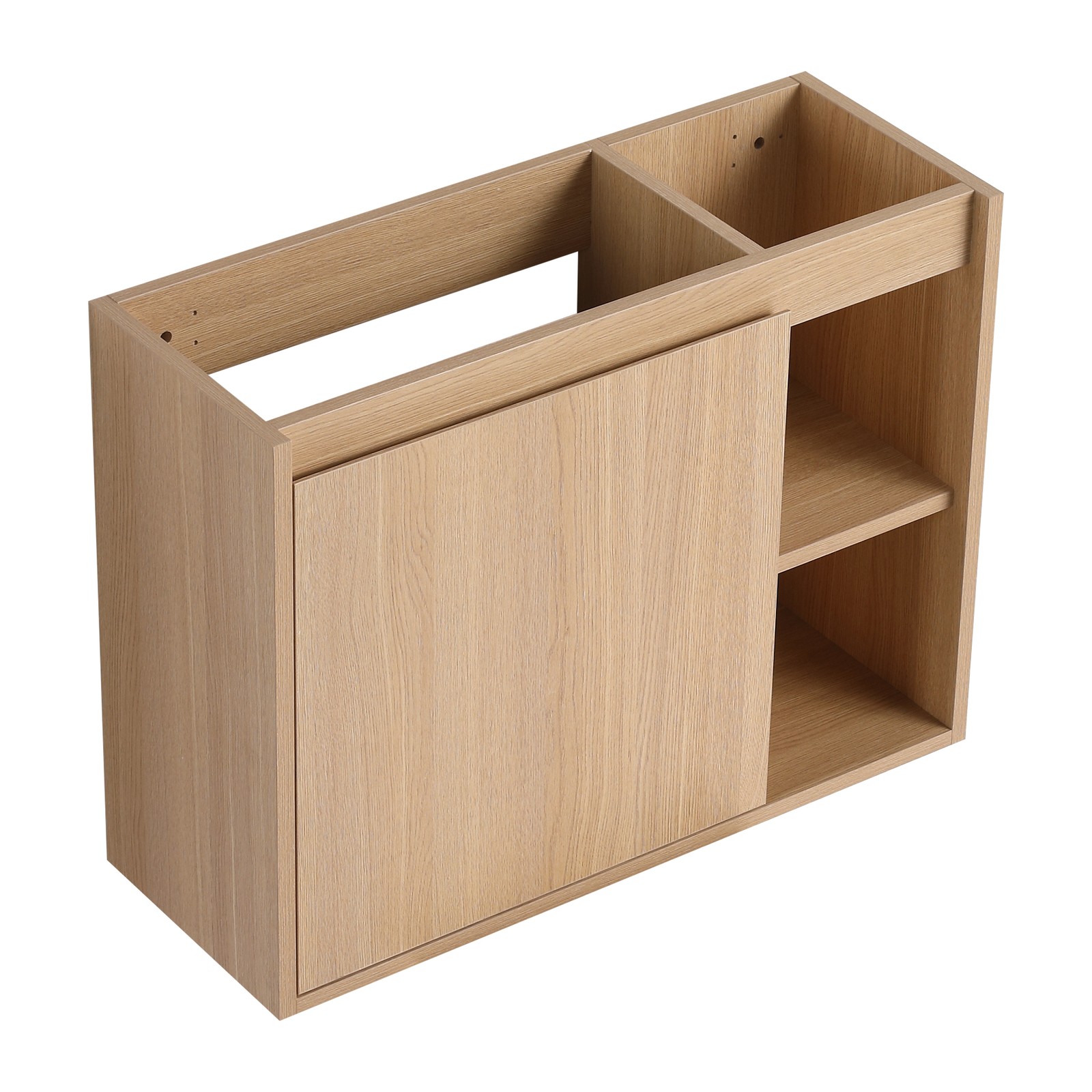 26in Plywood Wall-Mounted Bathroom Vanity W/ Ceramic Sink Basin Door Shelf Oak
