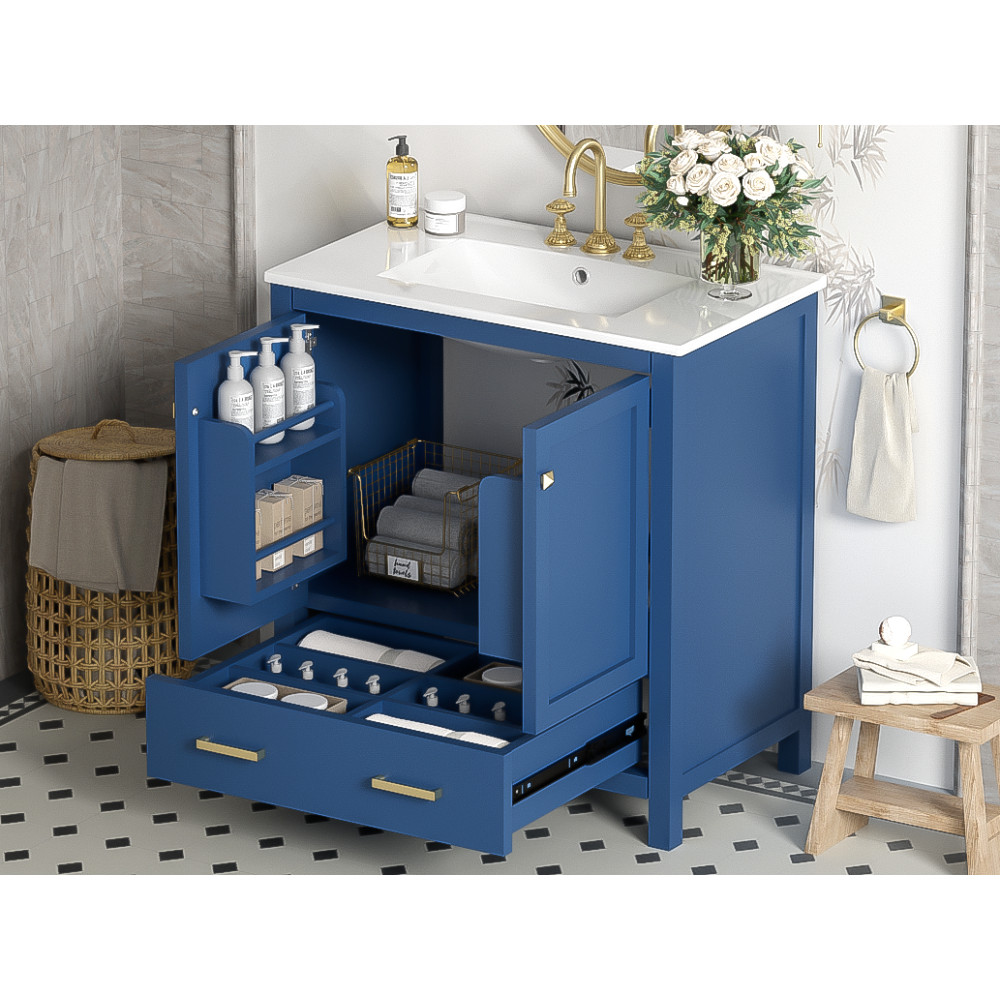 30″ Bathroom Vanity,Undermount Sink,2 Soft Close Doors & Drawer,Solid Wood Frame
