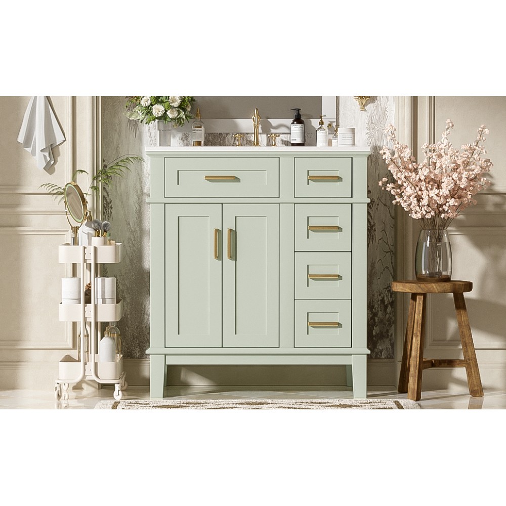 30″Bathroom Vanity with Ceramic Sink Modern Storage CabinetwithSoft-Close Doors