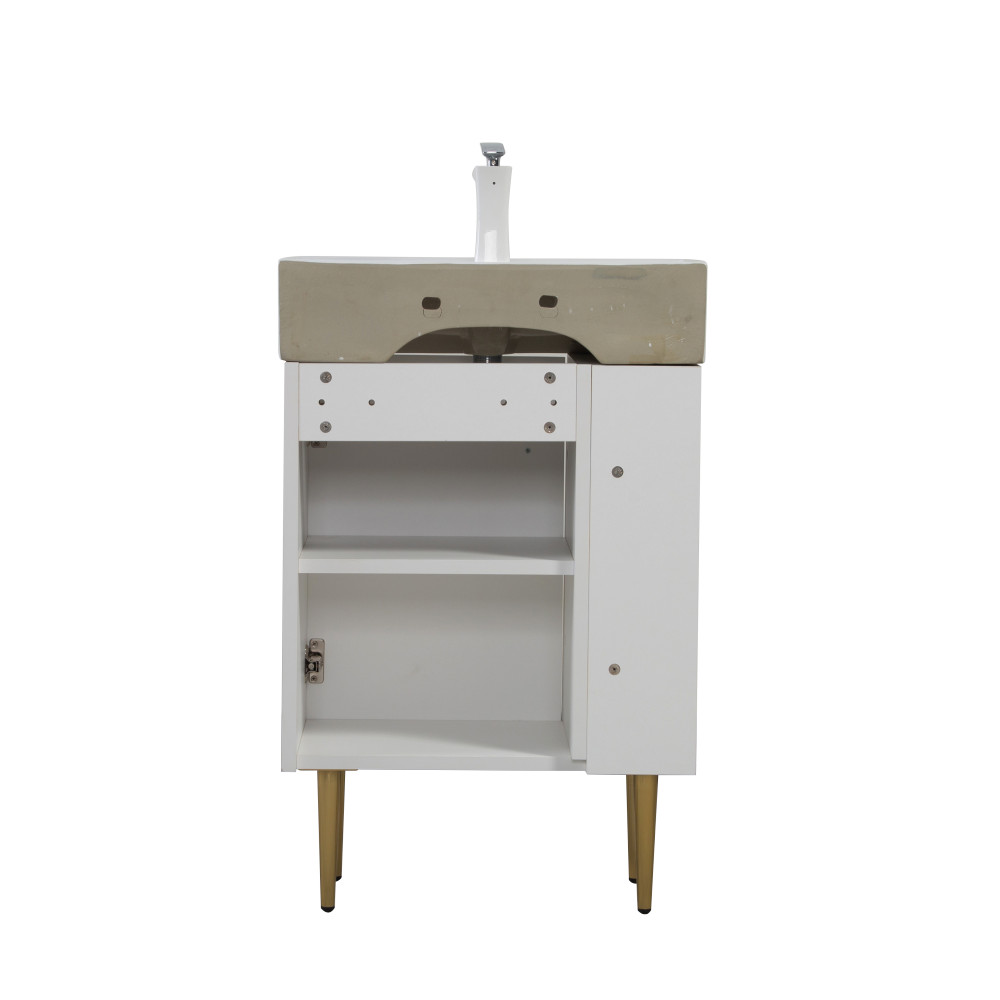 21.6″ Bathroom Vanity Base, Soft-Close Doors, Gray, Solid Wood, Open Shelf