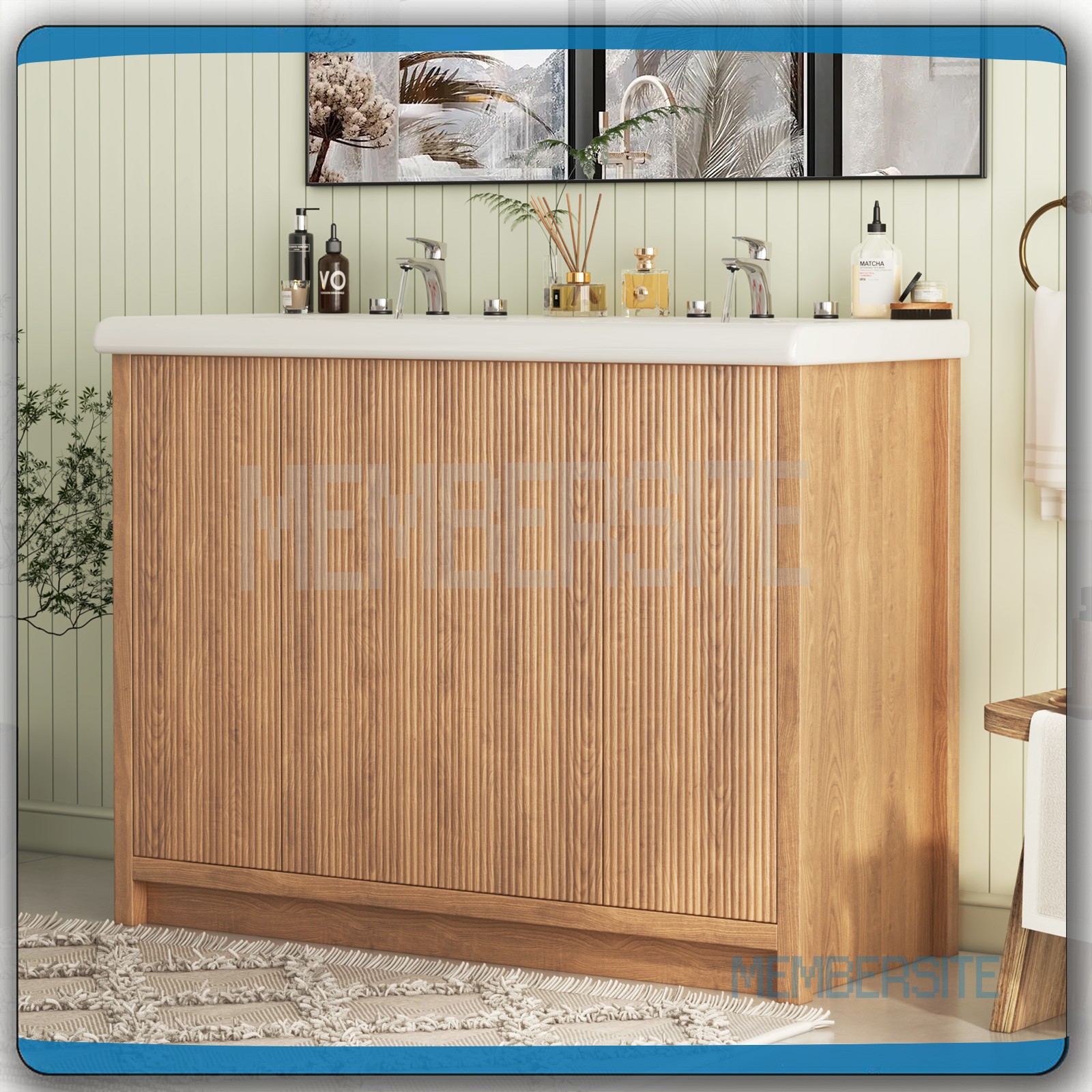 Bathroom Vanity 46.7″ Double Sink Storage Vanity Cabinet 2 Drawers Freestanding